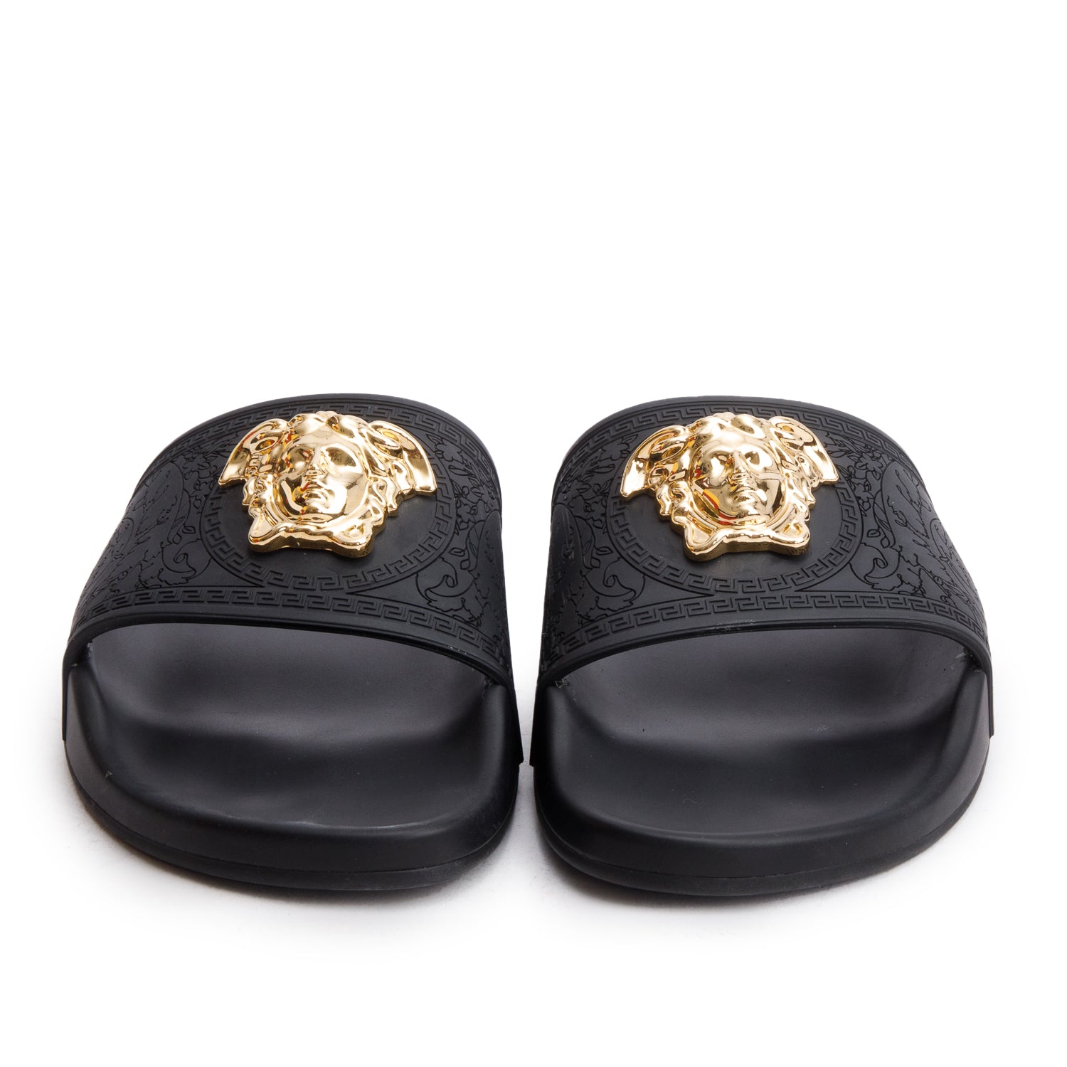Versace Black Rubber Medusa Palazzo Pool Slides, Size 39 w/ Box