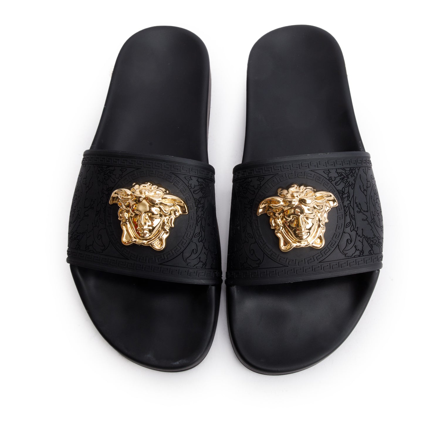 Versace Black Rubber Medusa Palazzo Pool Slides, Size 39 w/ Box