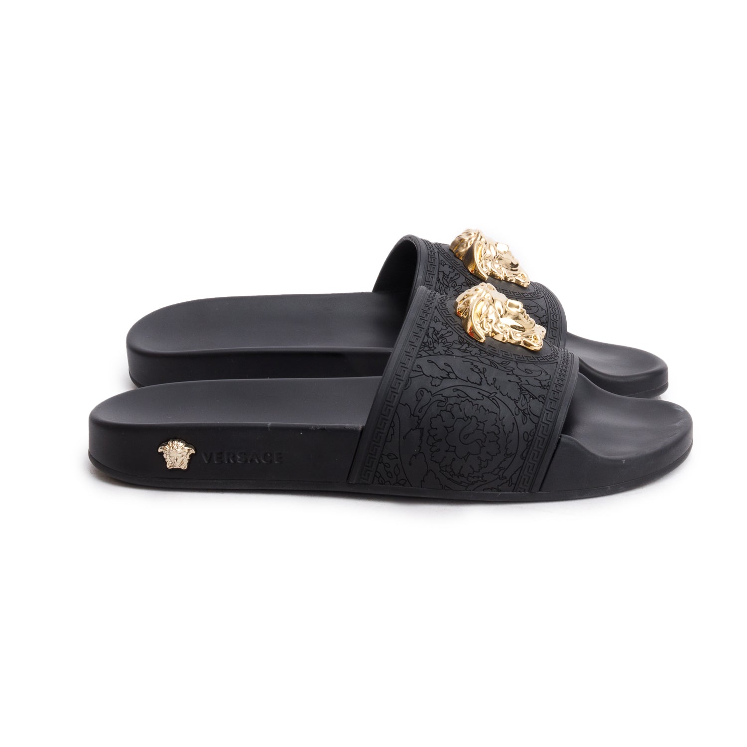 Versace Black Rubber Medusa Palazzo Pool Slides, Size 39 w/ Box