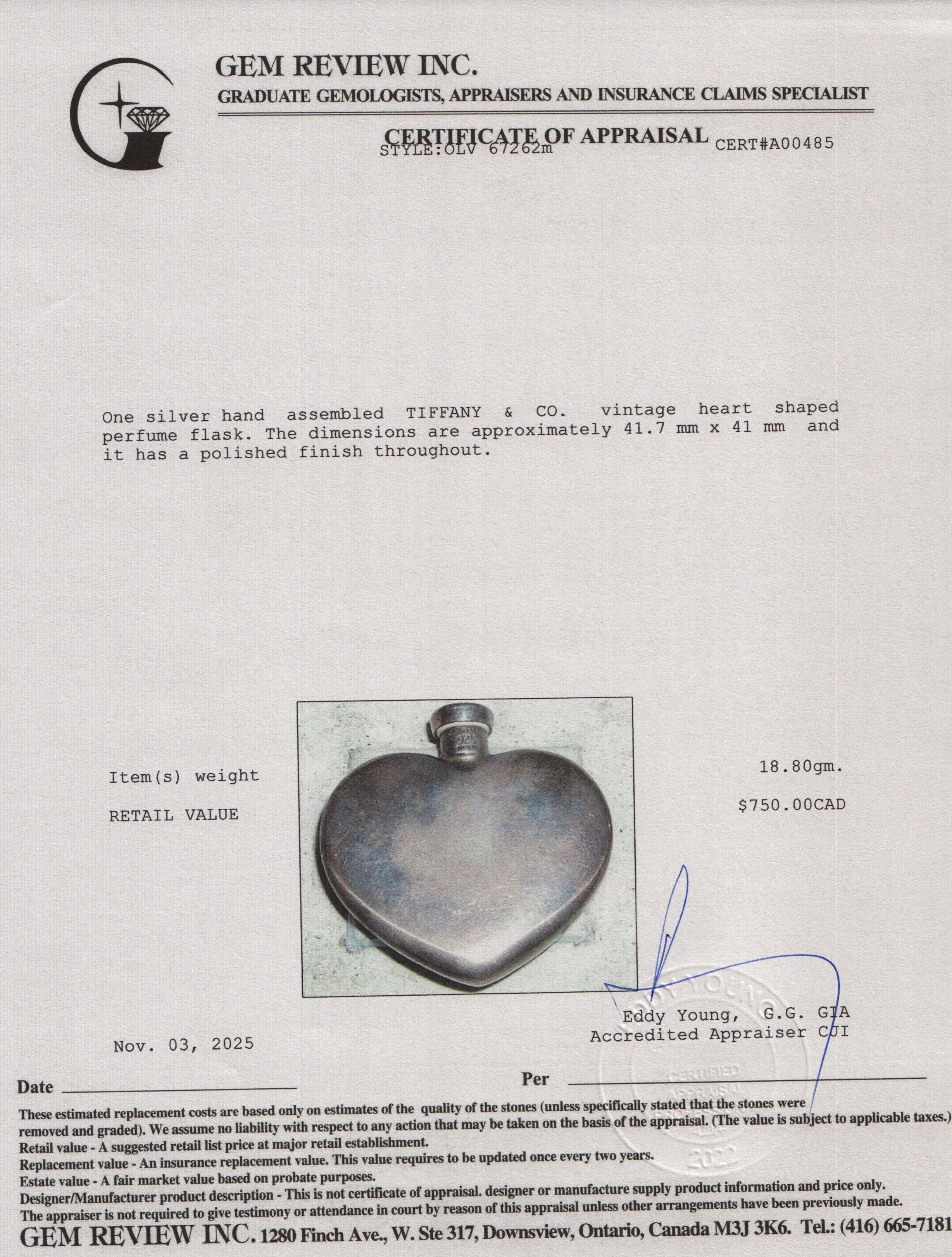 Tiffany & Co. Vintage Sterling Silver Heart Perfume Flask