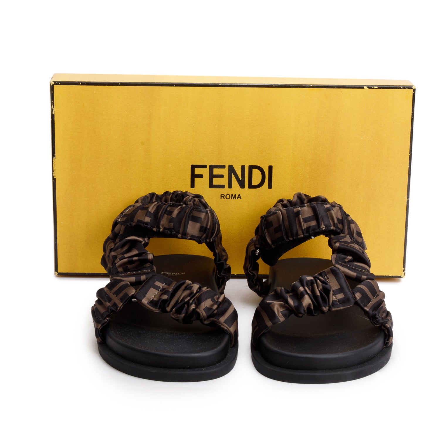 Fendi Brown FF Zucca Satin Fendi Feel Sandals, Size 40 w/ Box
