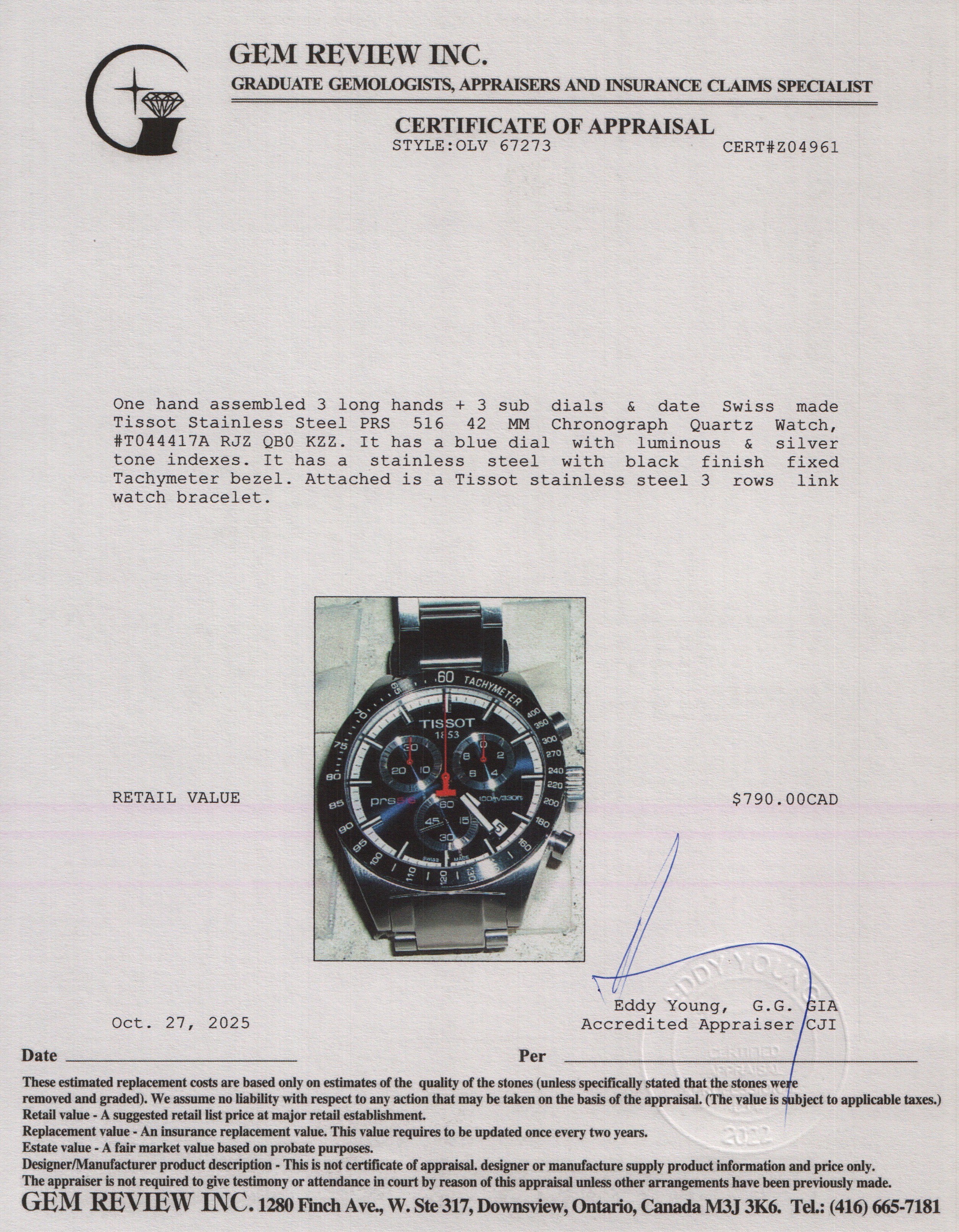 Tissot Stainless Steel PRS 516 42 MM Chronograph Quartz Watch Blue Dial