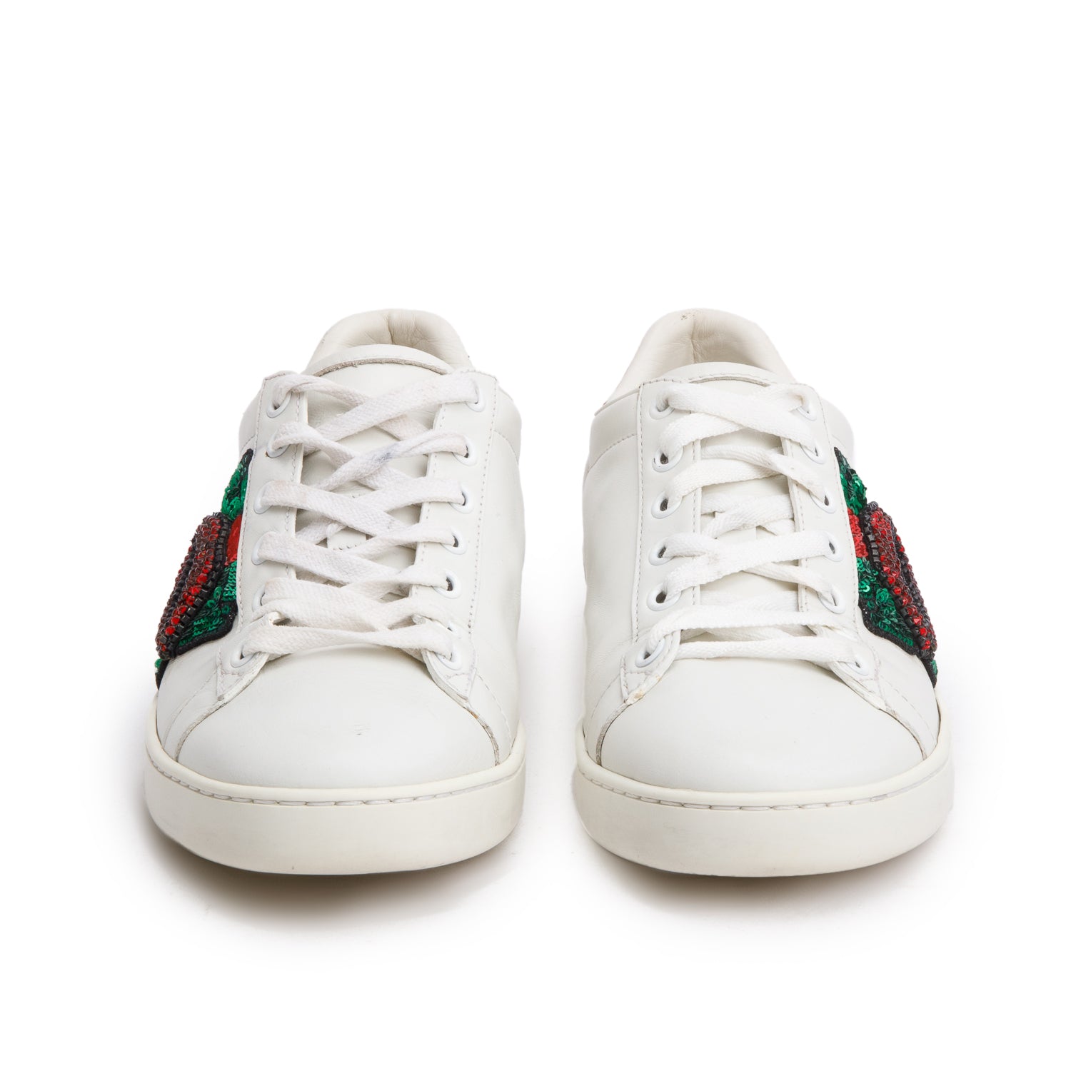 Gucci White Leather Ace Low Lips Sequins Sneakers, Size 37.5
