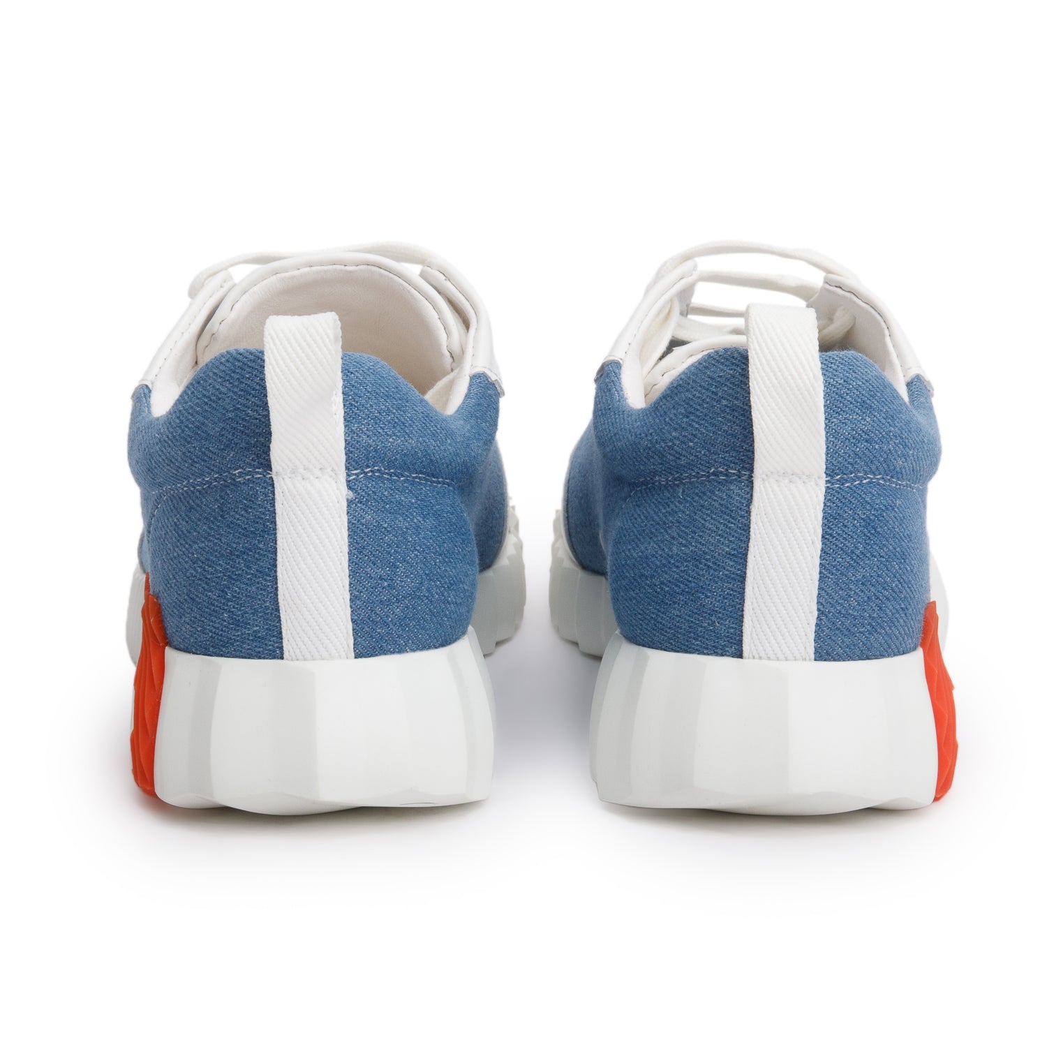 Hermes Blue Denim White Calfskin Bouncing Sneakers, Size 37