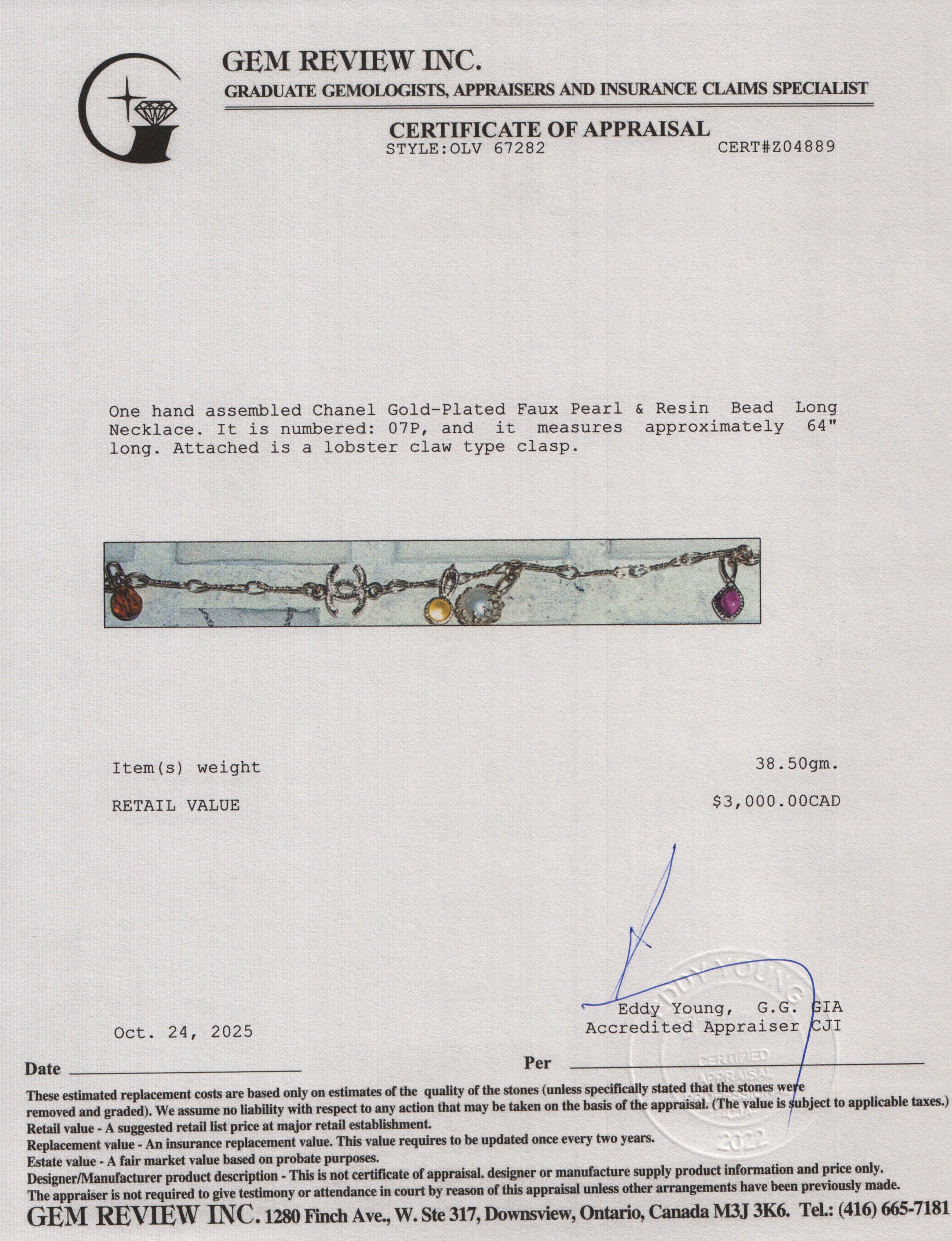 Chanel Gold-Plated Faux Pearl & Resin Bead Long Necklace w/ Box