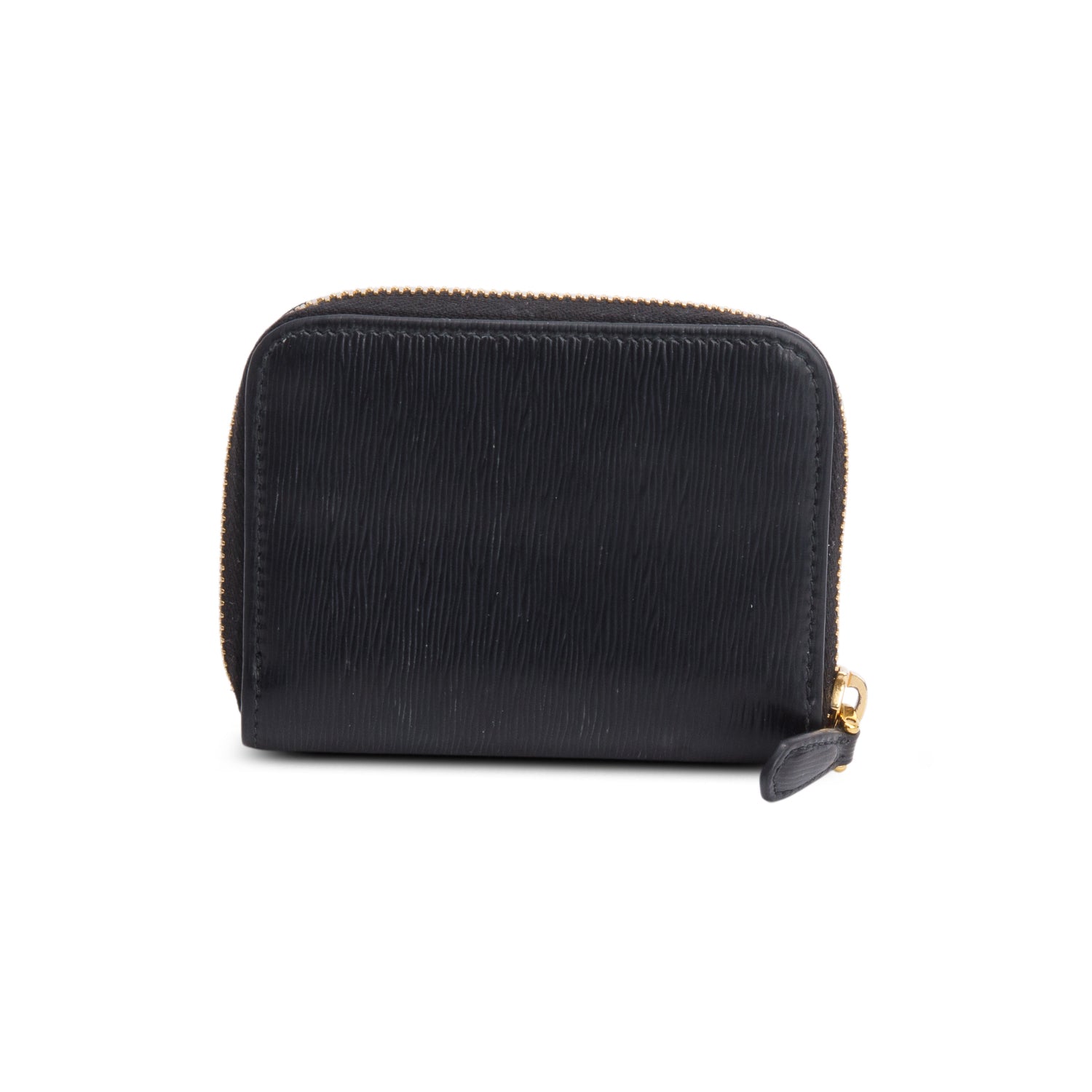 Prada Black Saffiano Leather Zip Around Compact Wallet