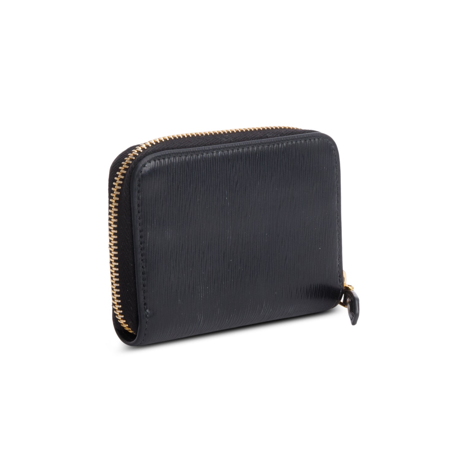 Prada Black Saffiano Leather Zip Around Compact Wallet