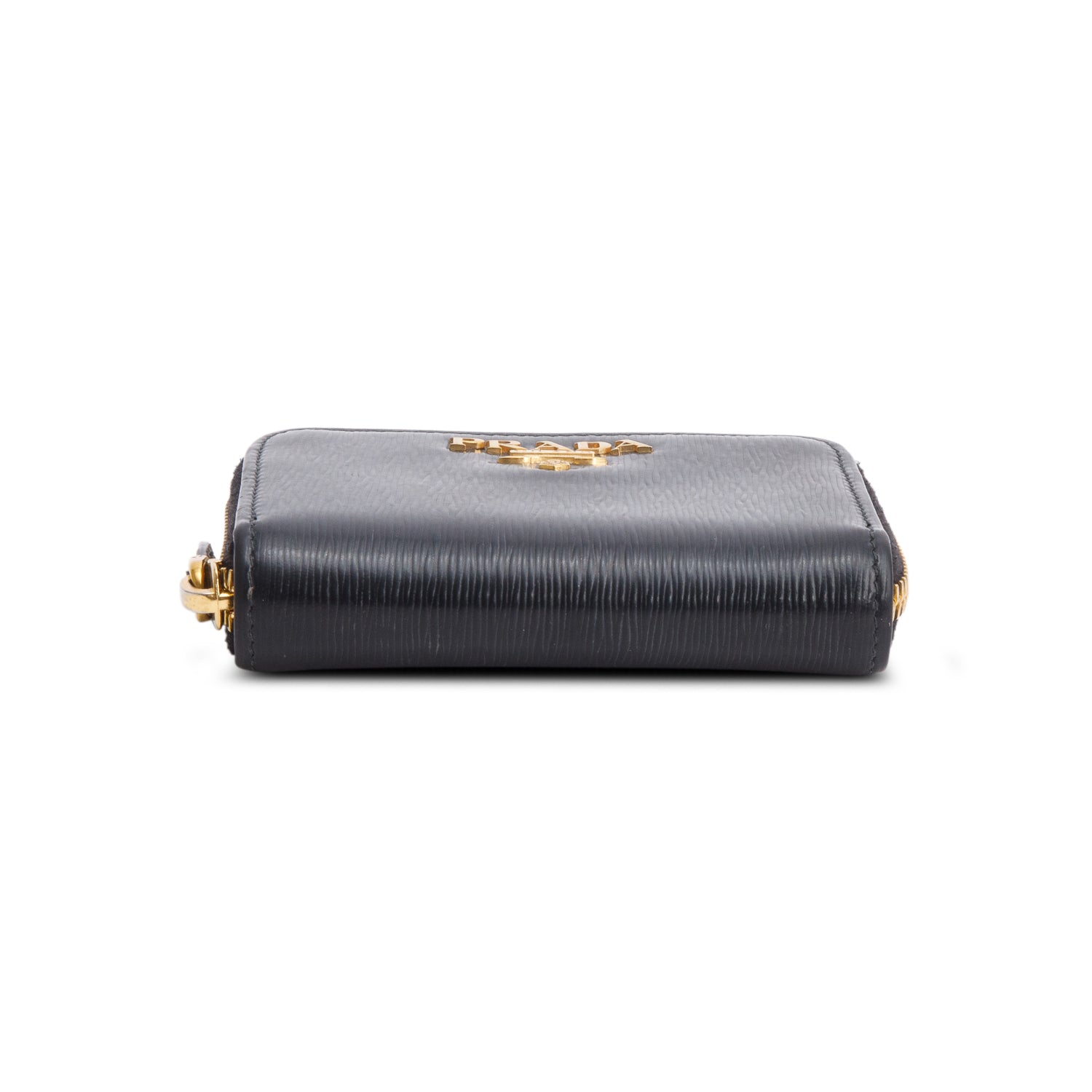 Prada Black Saffiano Leather Zip Around Compact Wallet