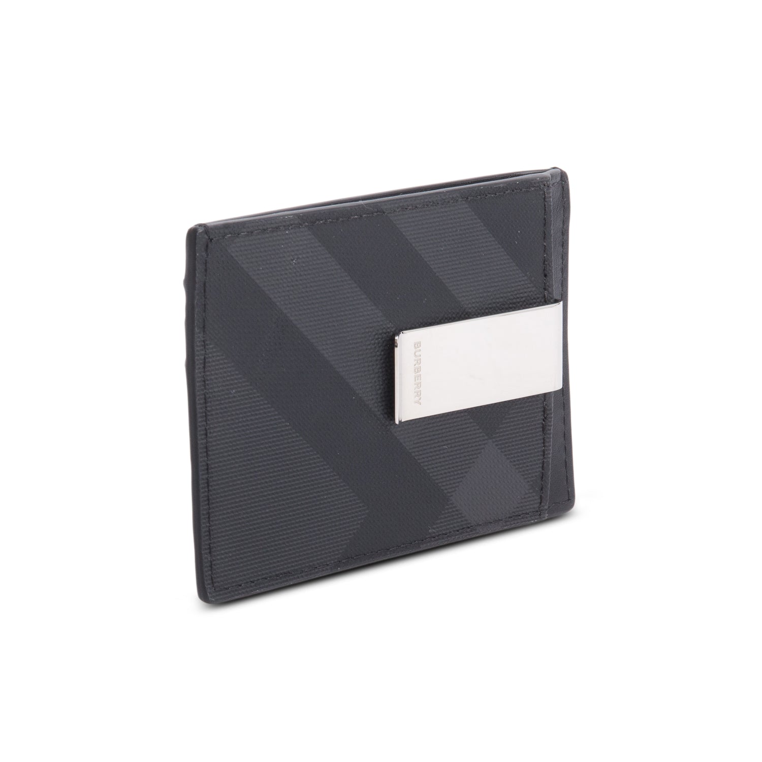 Burberry Black Leather Chase London Check Card Case w/ Box