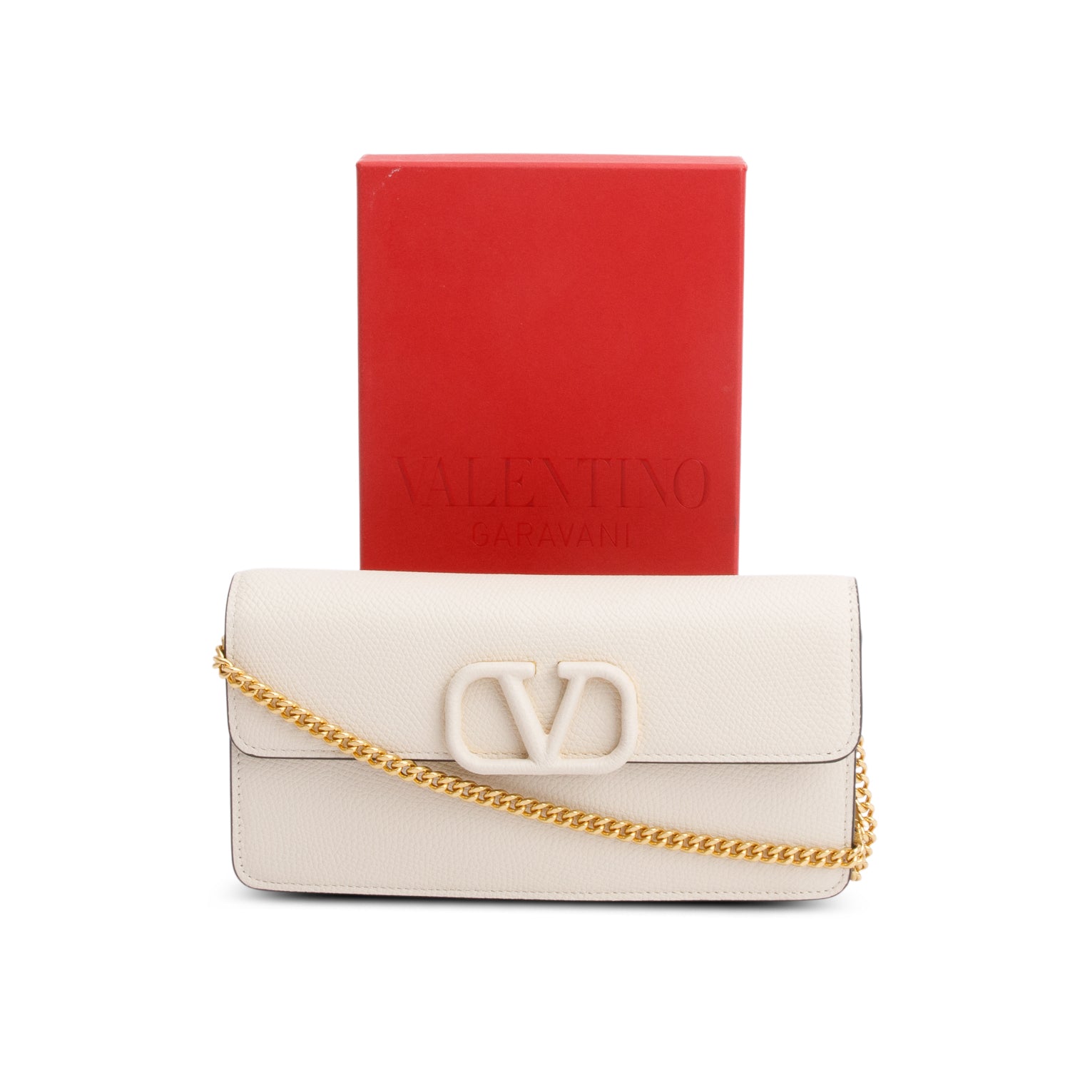 Valentino Cream VLogo Signature Wallet on Chain w/ Box