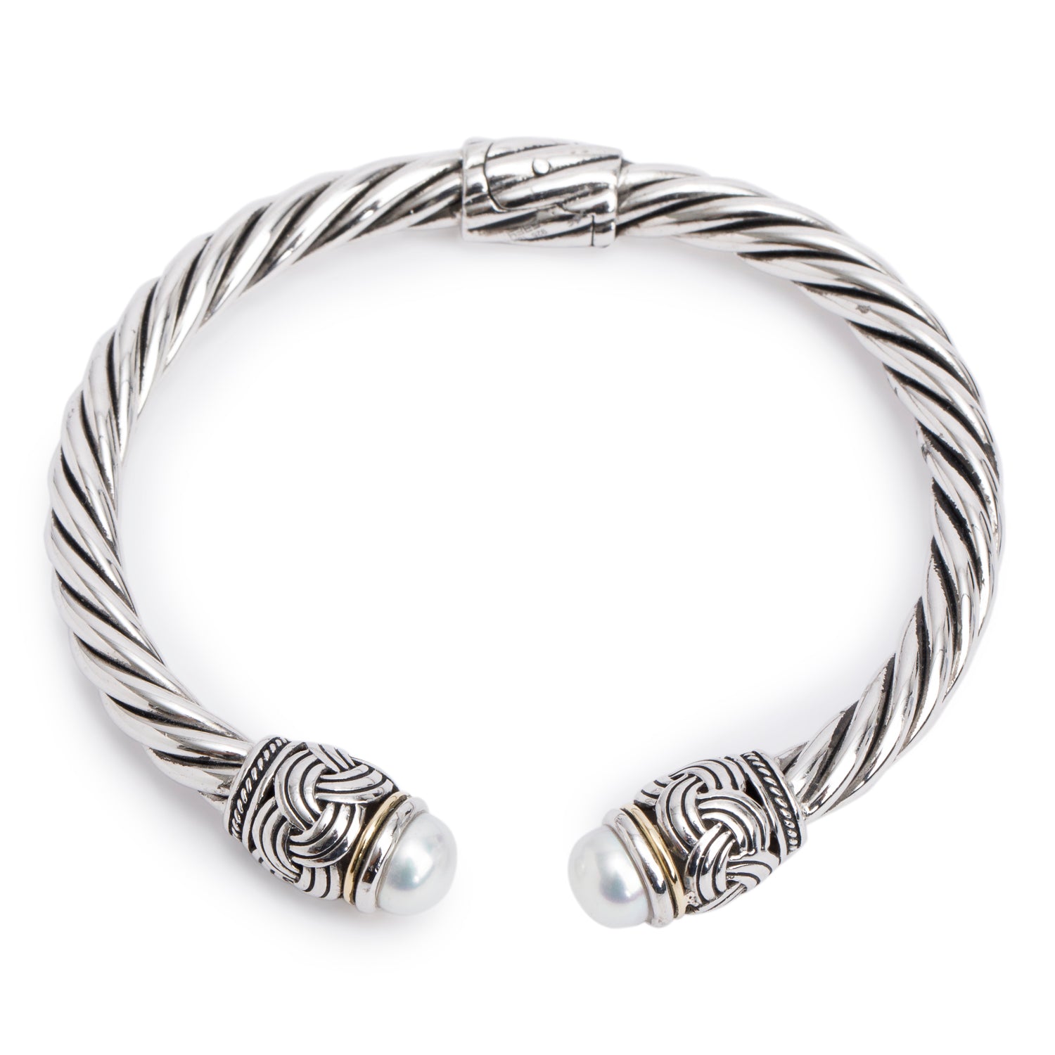 Effy Sterling & 18k Yellow Gold Silver Fresh Water Cultered Pearl Cuff Bracelet