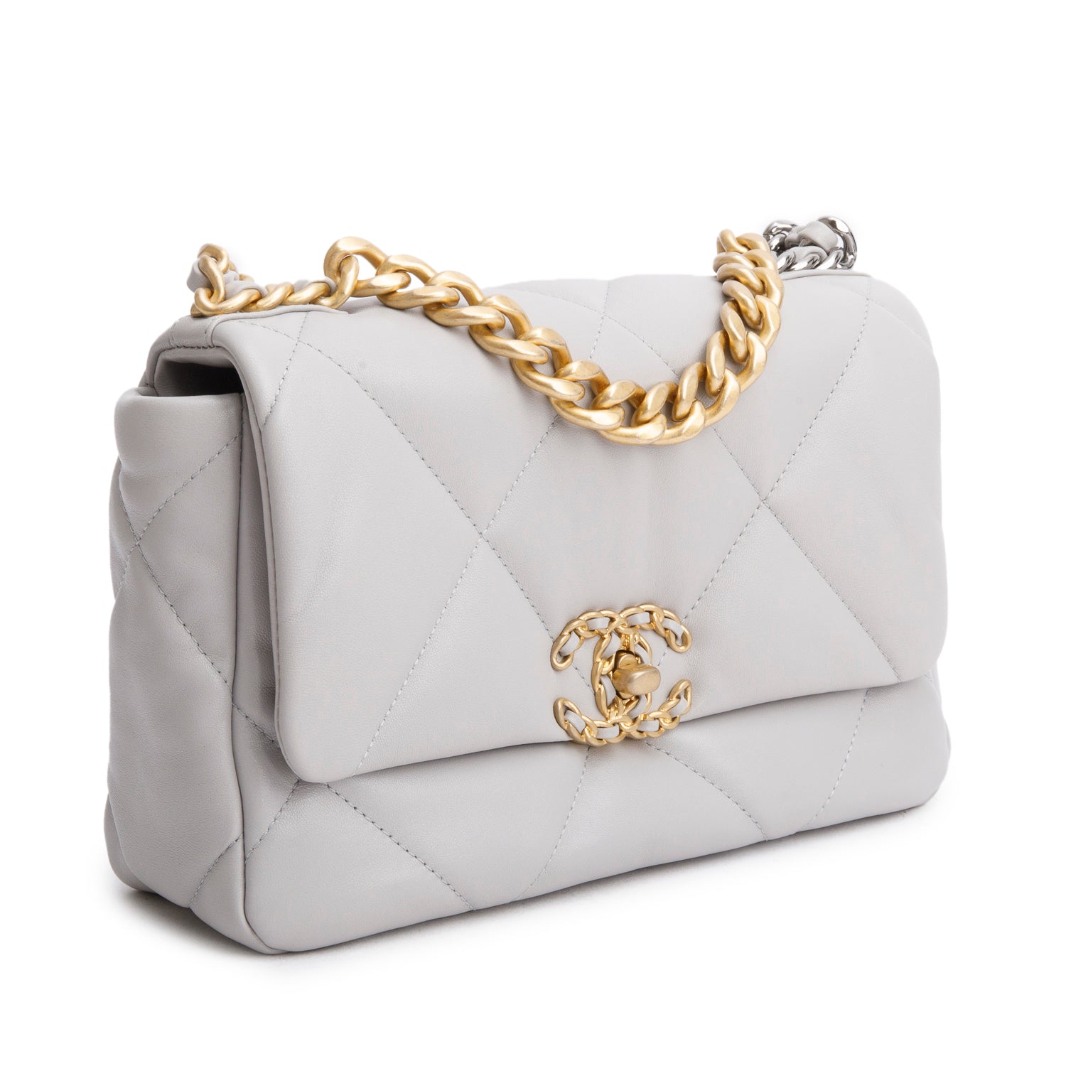 Chanel Grey Lambskin Leather Medium 19 Flap Bag w/ Box