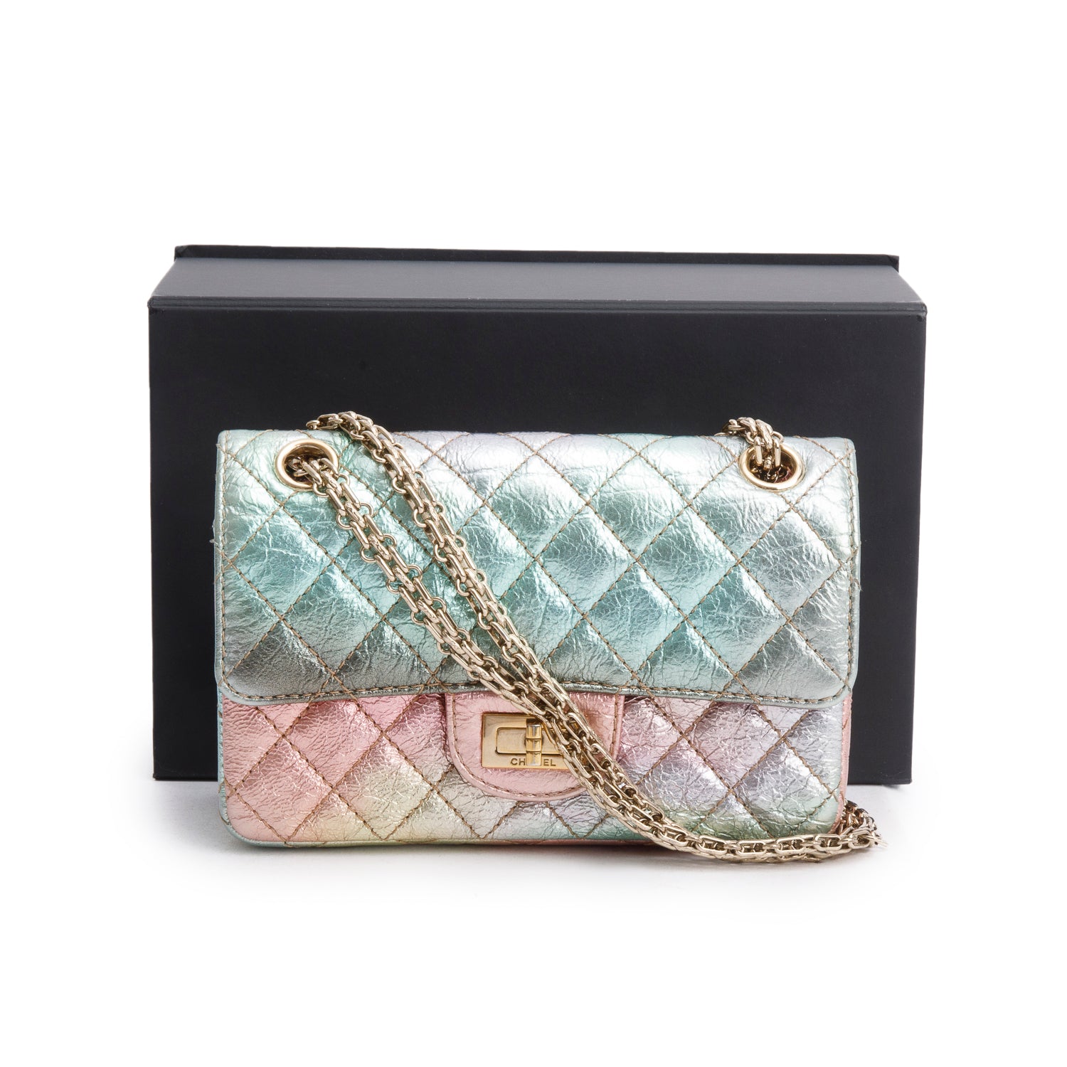 Chanel 2020 Multicolor Metallic Goatskin Quilted 2.55 Reissue Mini Flap w/ Box & Authenticity Card