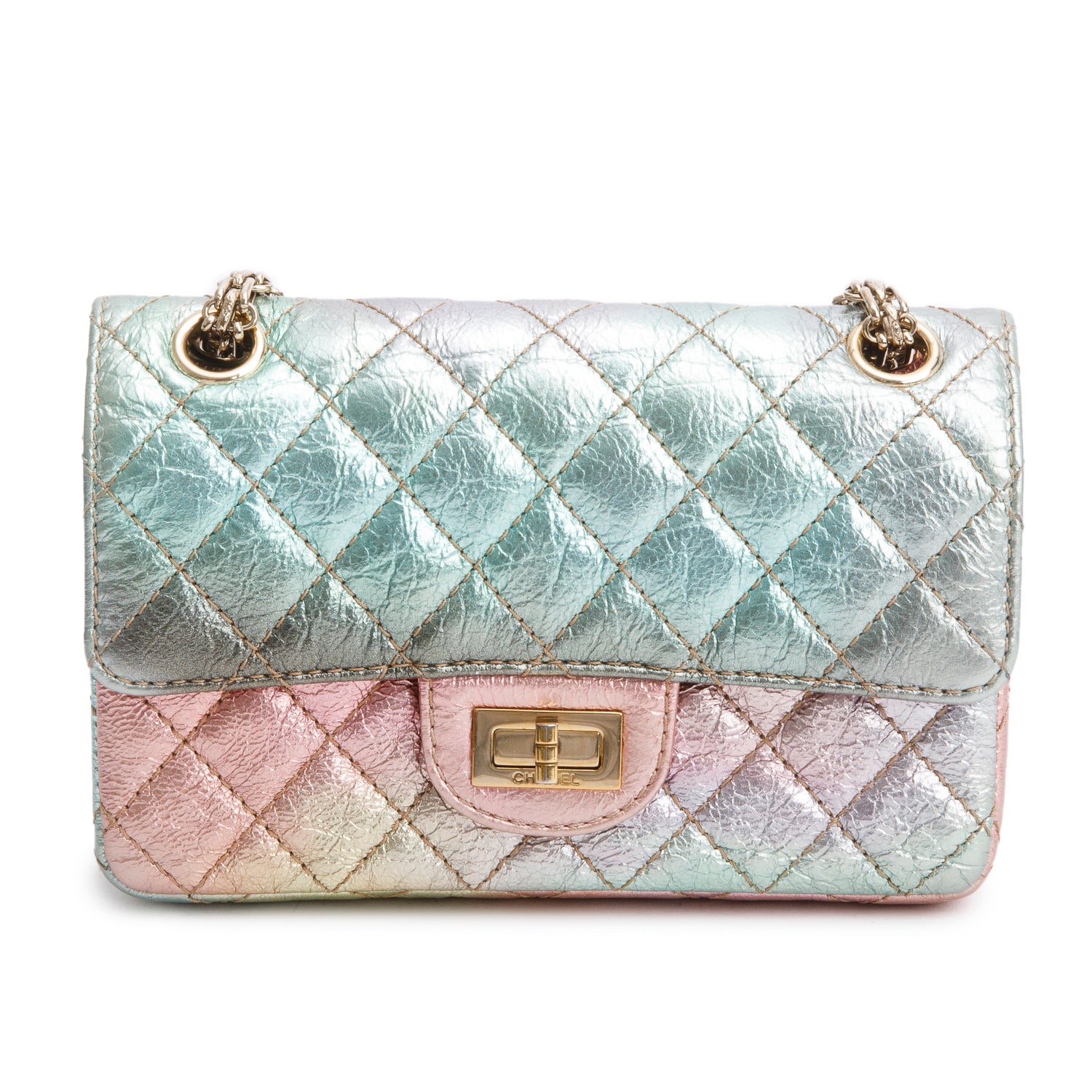 Chanel 2020 Multicolor Metallic Goatskin Quilted 2.55 Reissue Mini Flap w/ Box & Authenticity Card