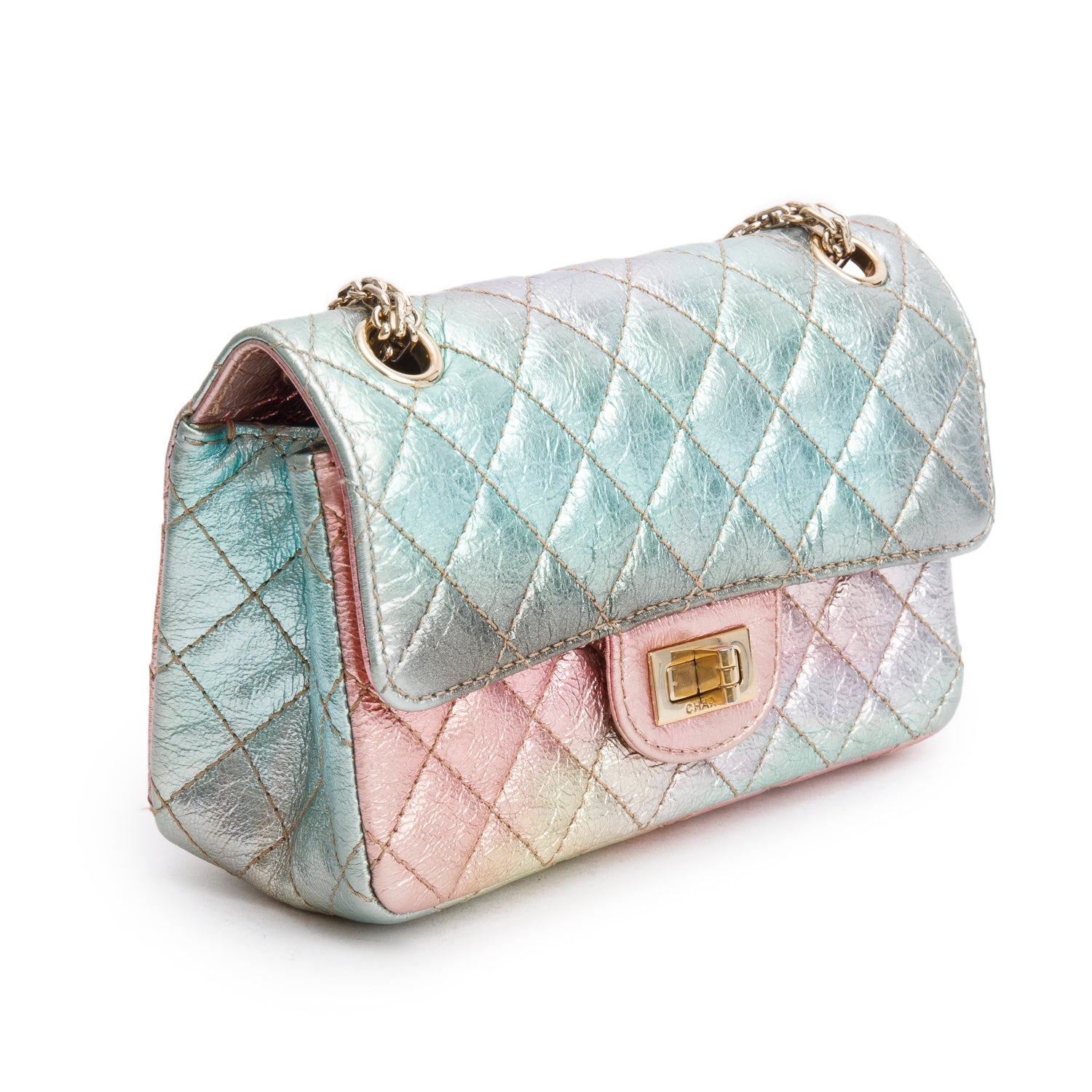 Chanel 2020 Multicolor Metallic Goatskin Quilted 2.55 Reissue Mini Flap w/ Box & Authenticity Card