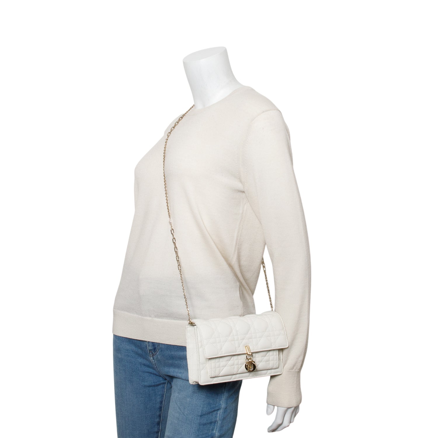 Christian Dior 2022 White Lambskin Cannage My Dior Daily Chain Pouch