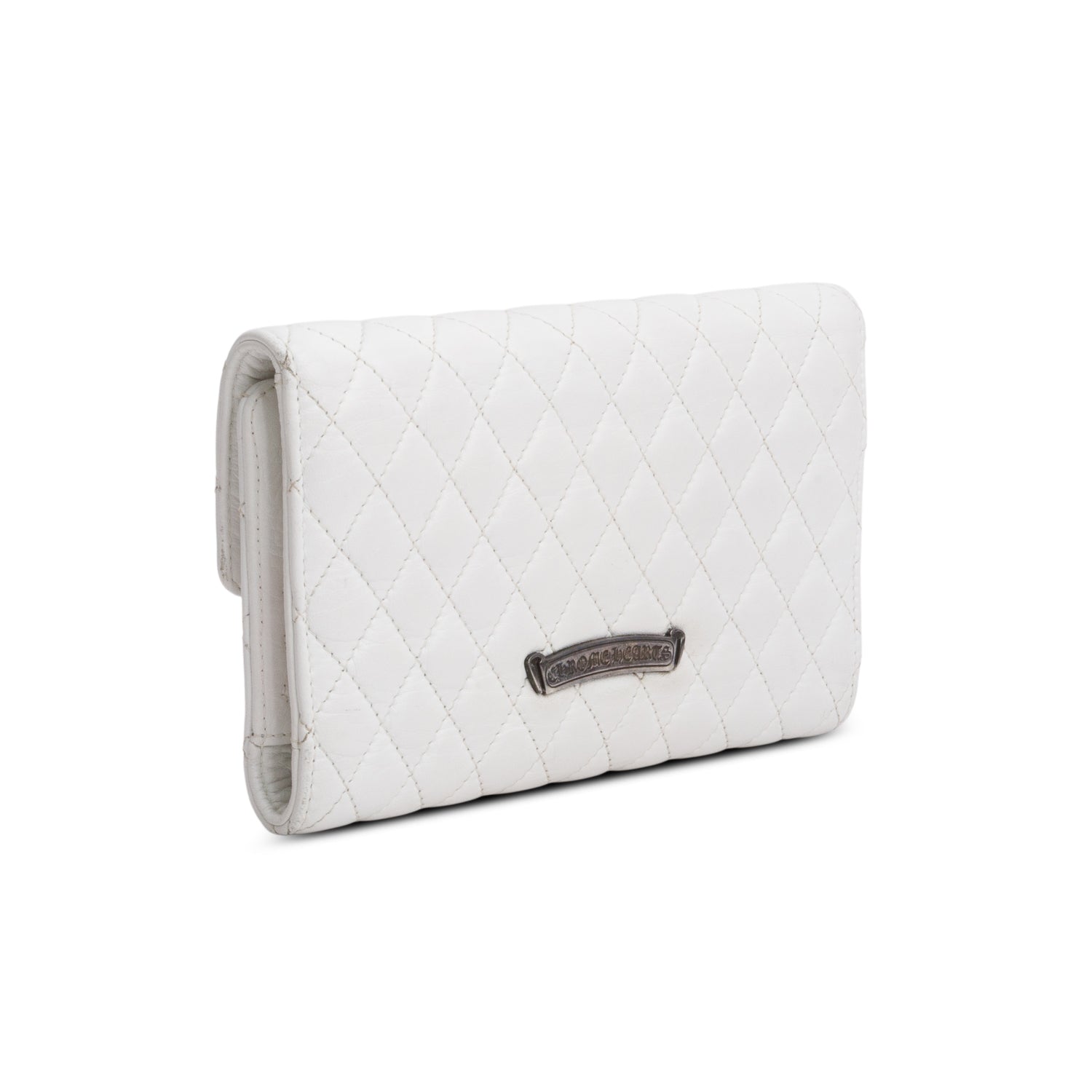 Chrome Hearts White Quilted Lambskin Leather Fleur de Lis Clutch