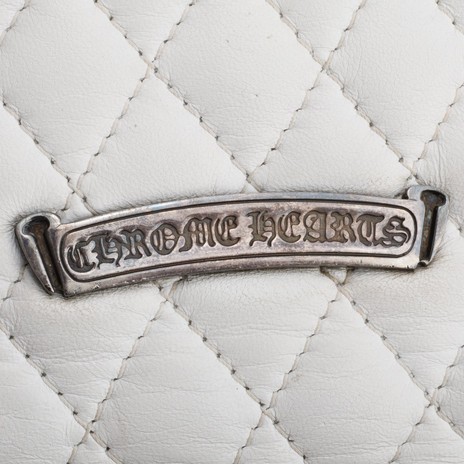 Chrome Hearts White Quilted Lambskin Leather Fleur de Lis Clutch