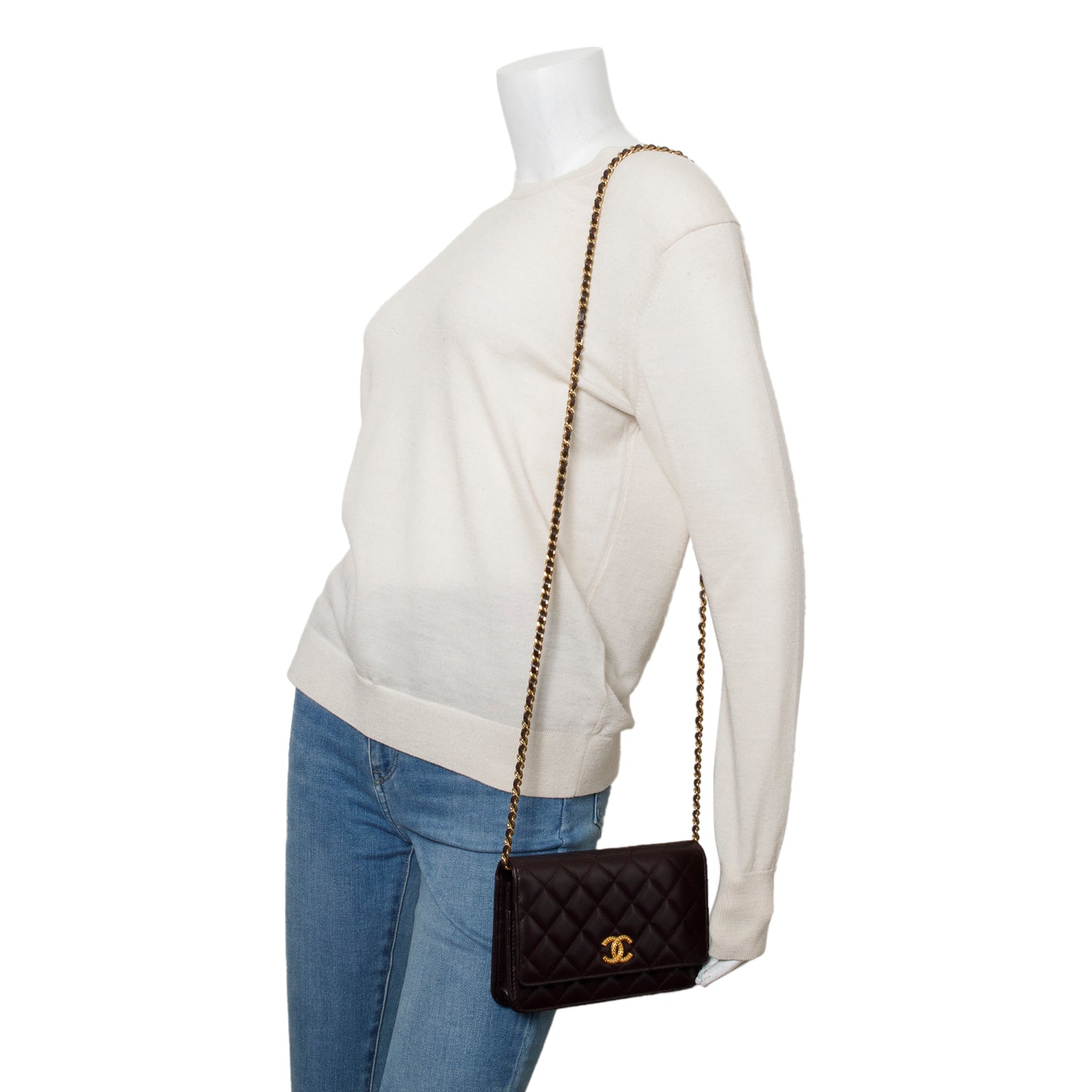 Chanel Burgundy Lambskin Quilted CC Logo Wallet on Chain