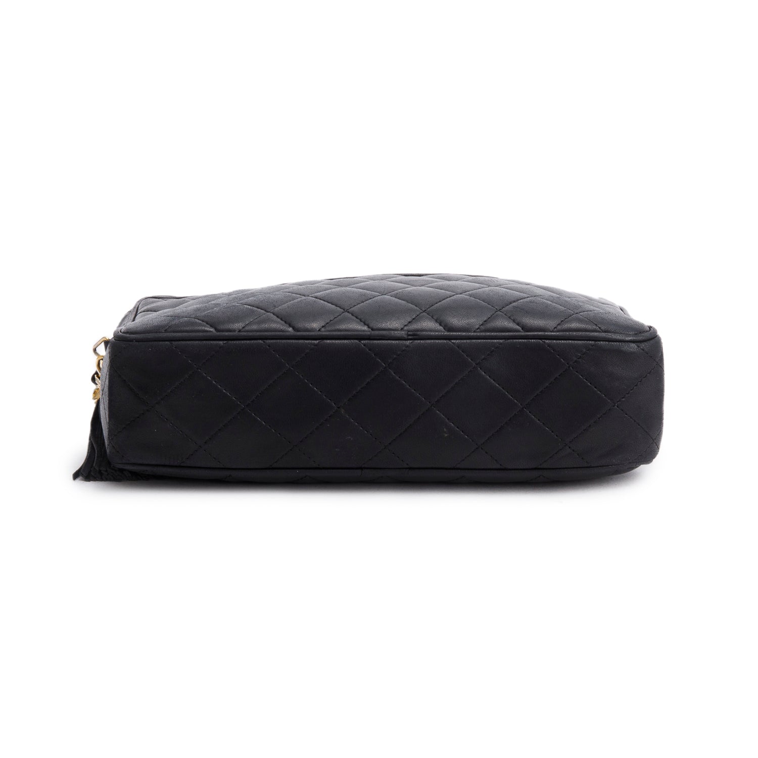 Chanel Vintage Black Quilted Lambskin Leather CC Tassel Camera Bag