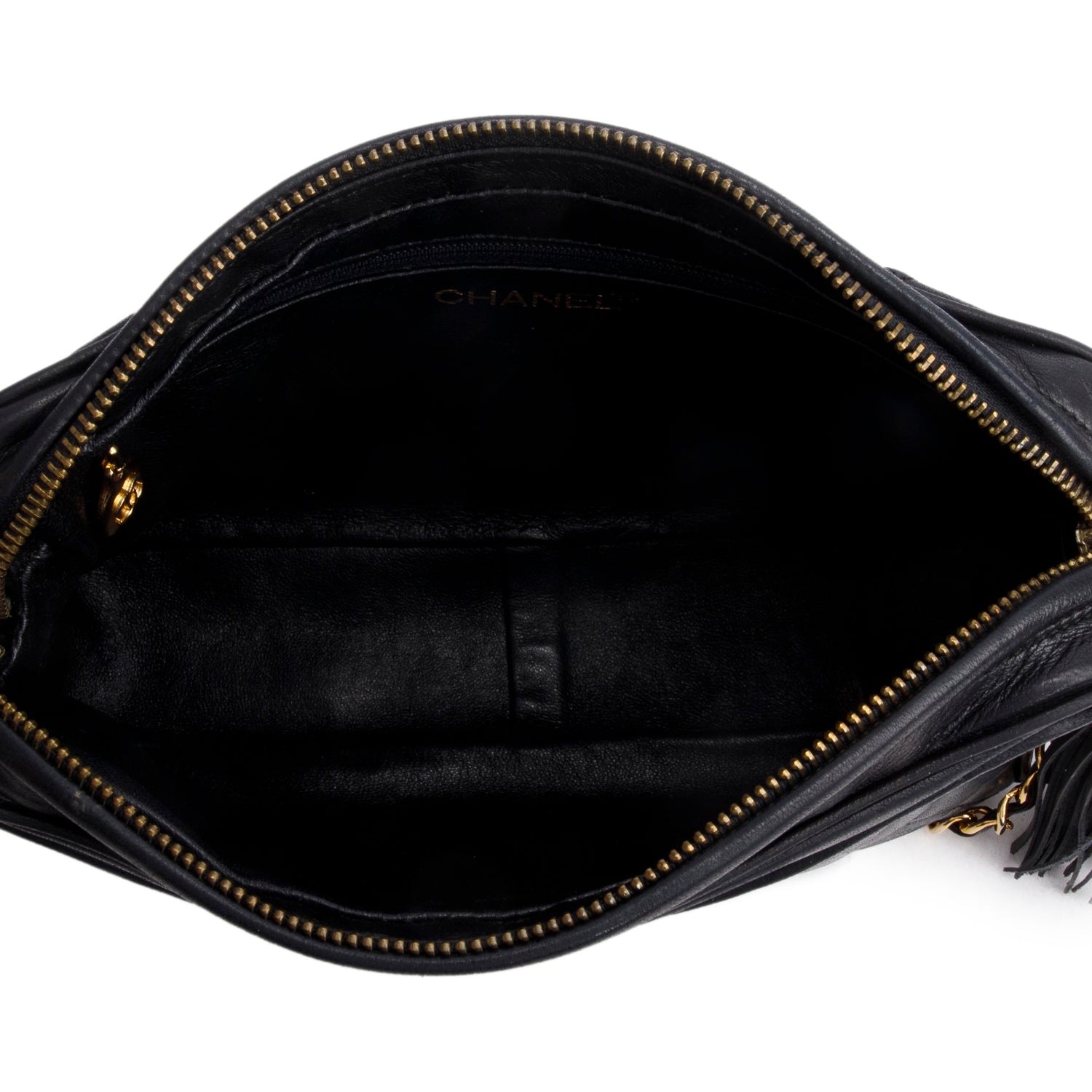 Chanel Vintage Black Quilted Lambskin Leather CC Tassel Camera Bag