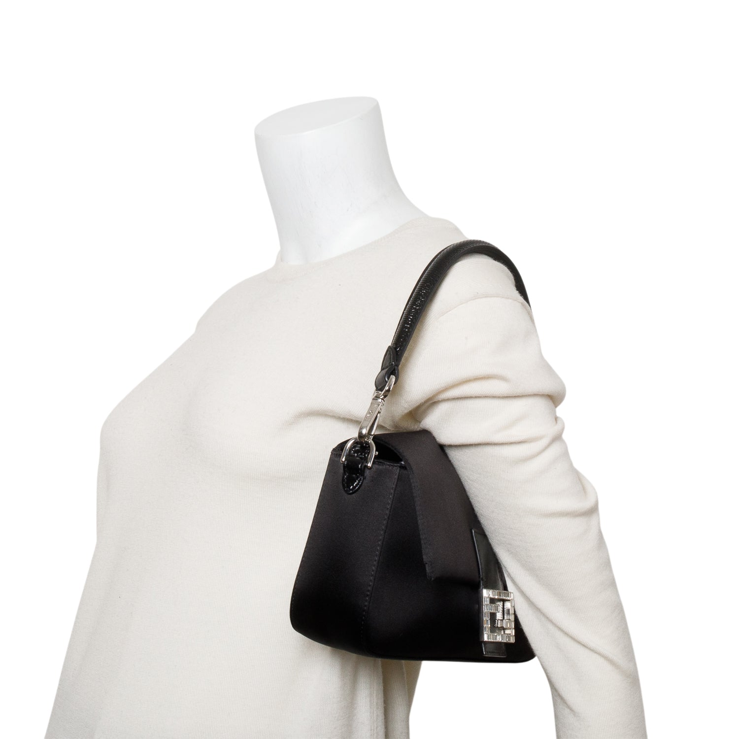 Fendi Black Satin Crystal Baguette
