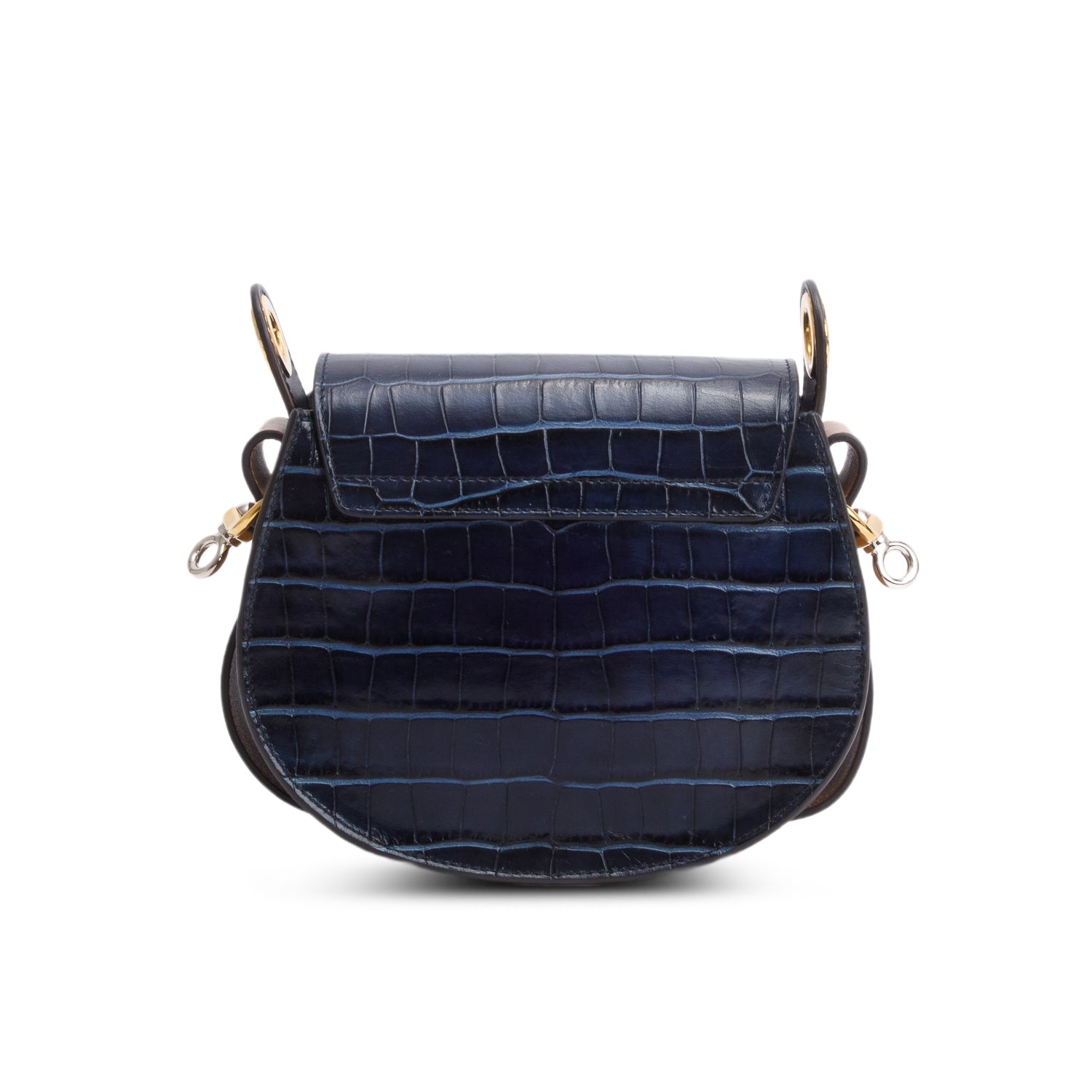 Chloe Navy Calfskin Croc Embossed Small Tess Bag w/ Strap
