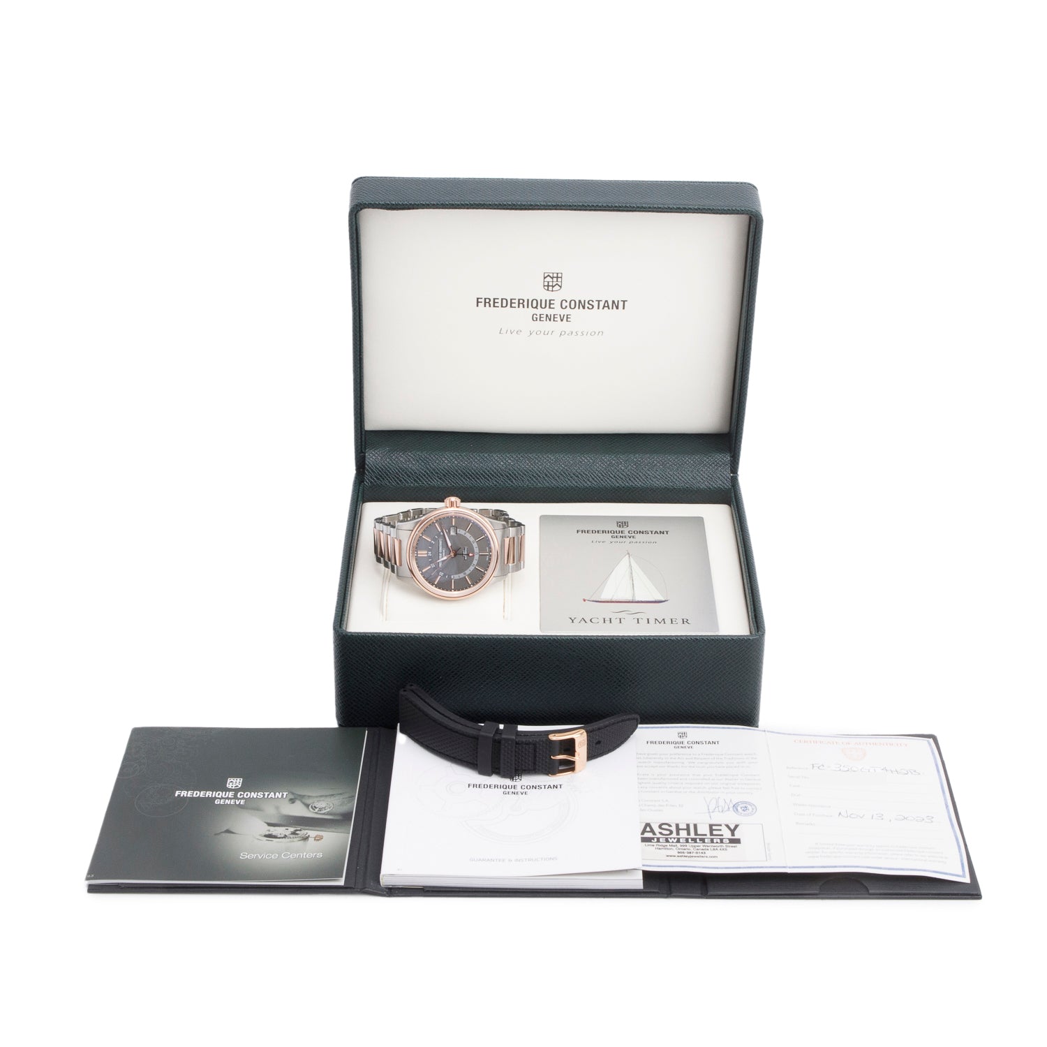 Frederique Constant 2023 Rose Gold PVD & Stainless Steel Yacht Timer GMT 42 MM Automatic Watch Grey Dial w/ Box & Papers