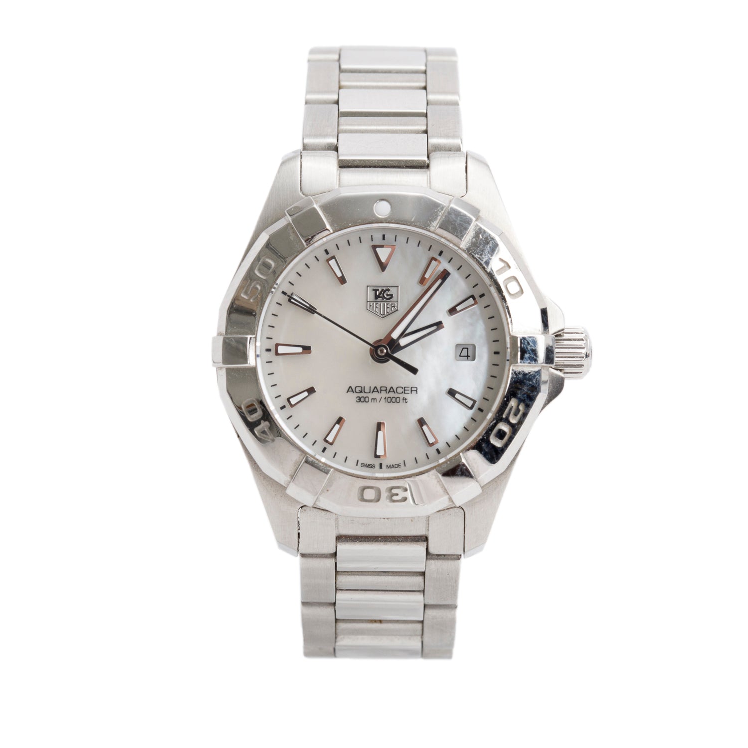 Tag Heuer Stainless Steel Aquaracer 27 MM Quartz Watch Mother of Pearl Dial WAY1412 w/ Box & Papers