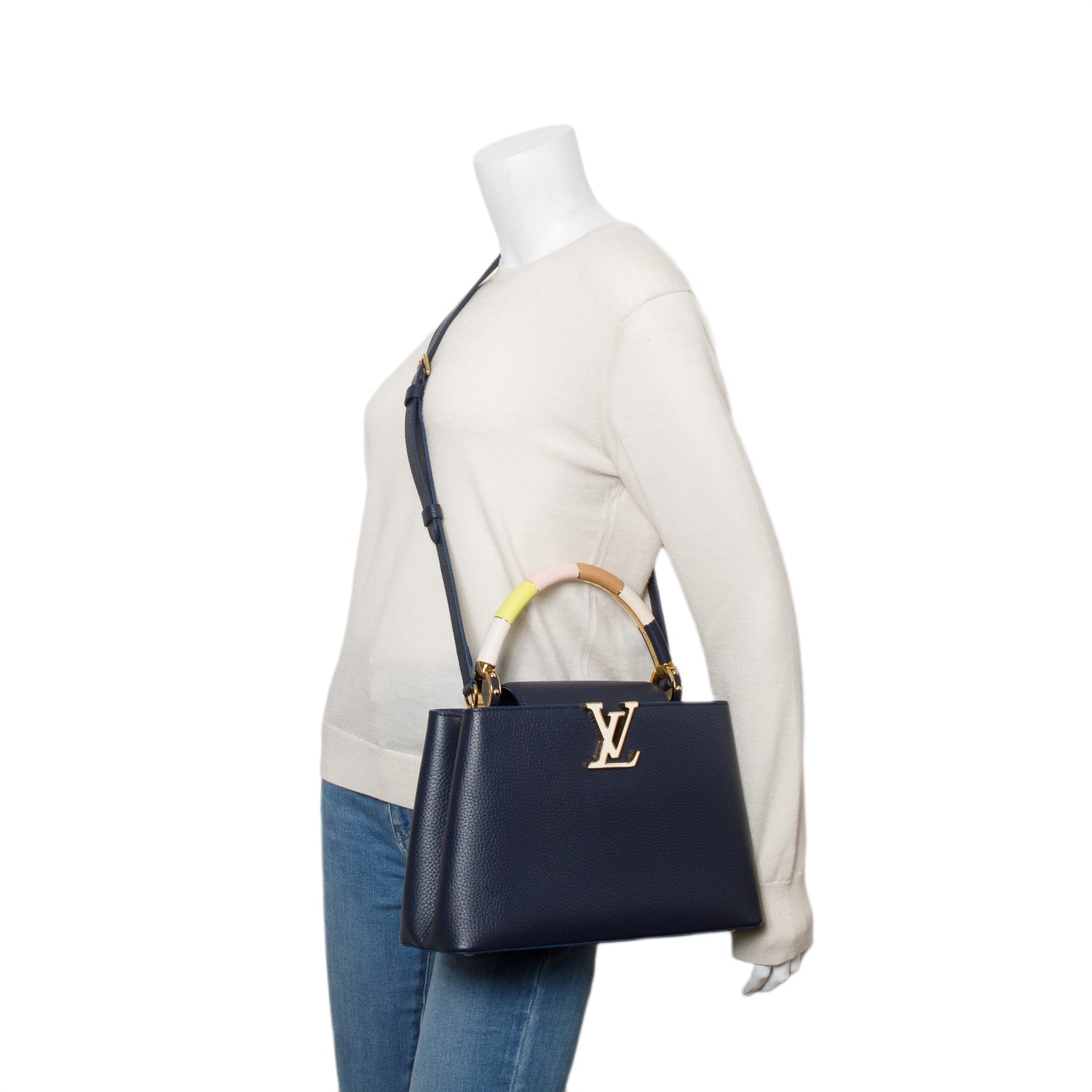 Louis Vuitton Navy Taurillon Capucines MM w/ Strap