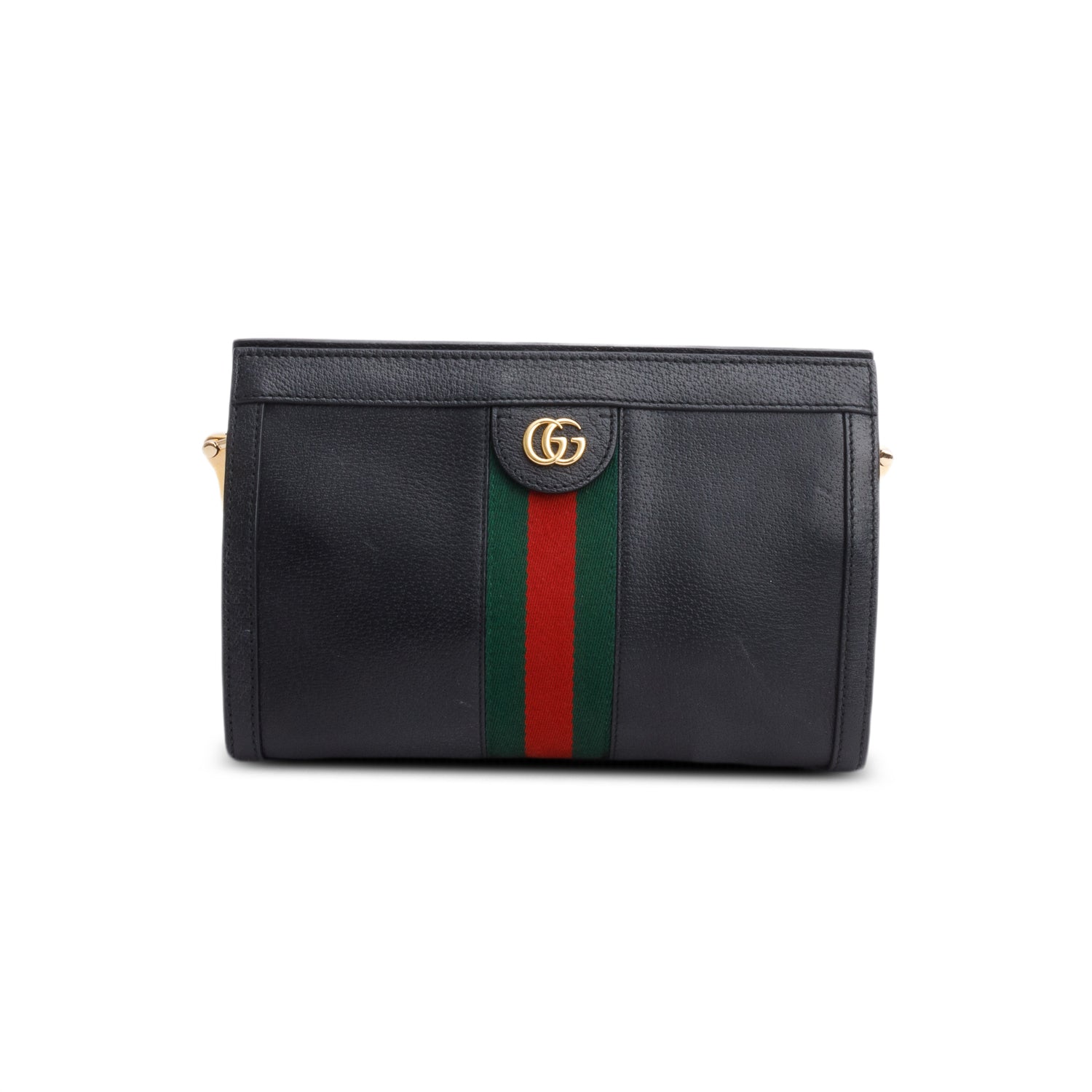 Gucci Black Textured Calfskin Web Medium Ophidia Chain Shoulder Bag