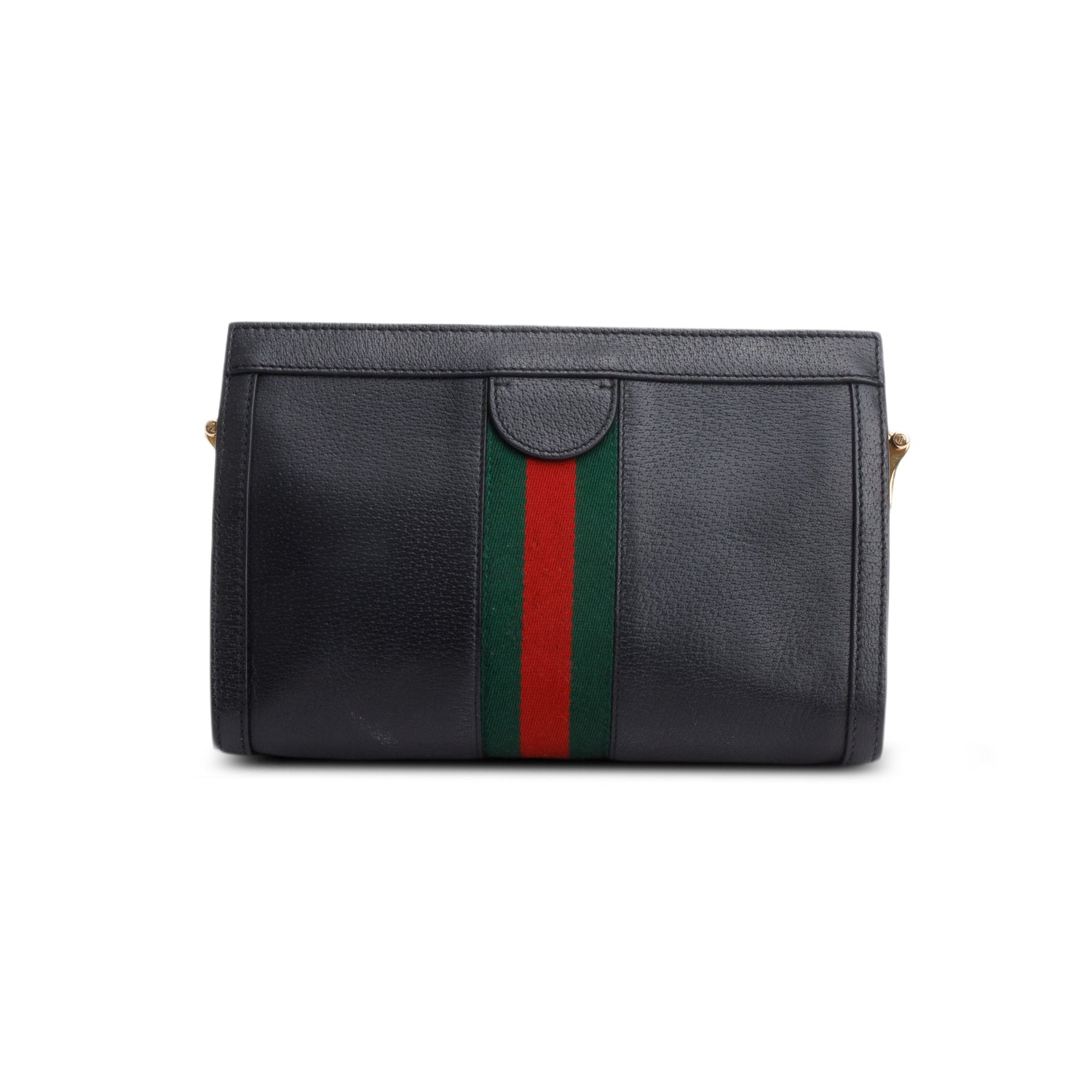 Gucci Black Textured Calfskin Web Medium Ophidia Chain Shoulder Bag