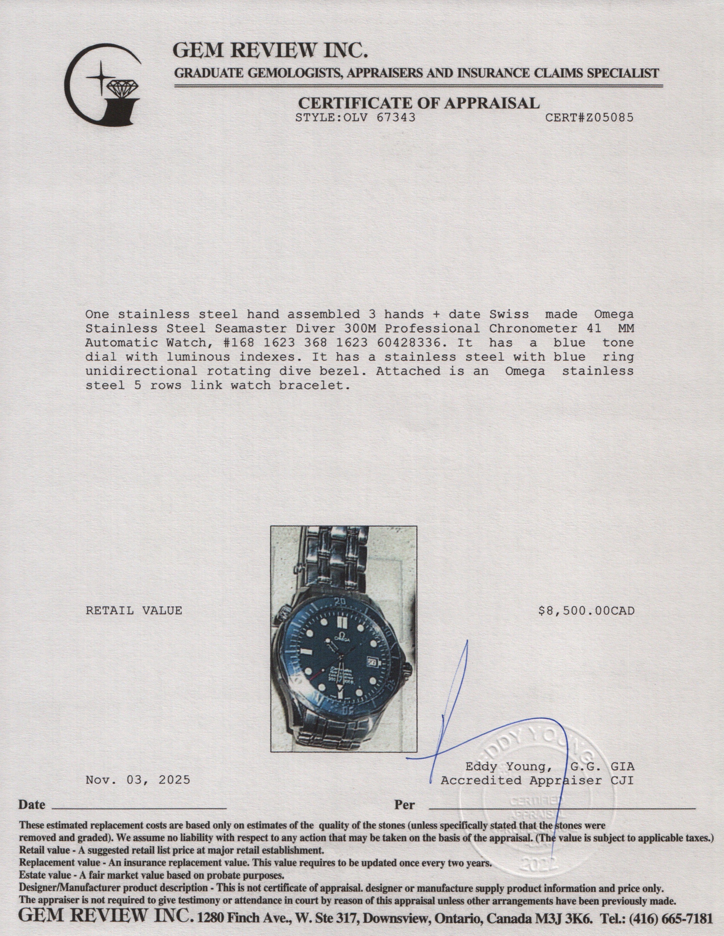 Omega Stainless Steel Seamaster Diver 300M Professional Chronometer 41 MM Automatic Watch Blue Dial