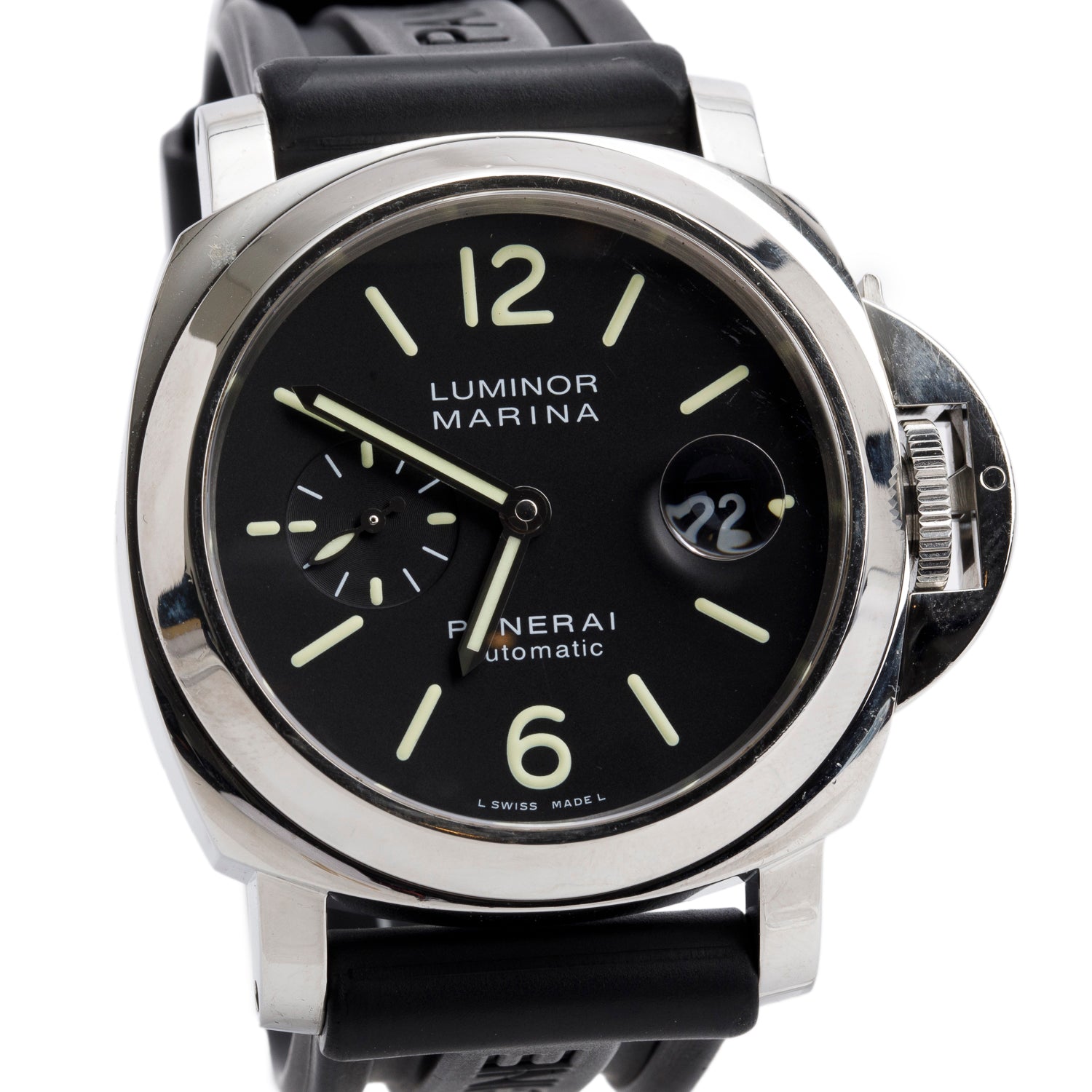 Panerai Limited Edition Stainless Steel Luminor Marina 44 MM Automatic Watch Black Dial PAM00104 w/ Box, Papers & Extra Strap