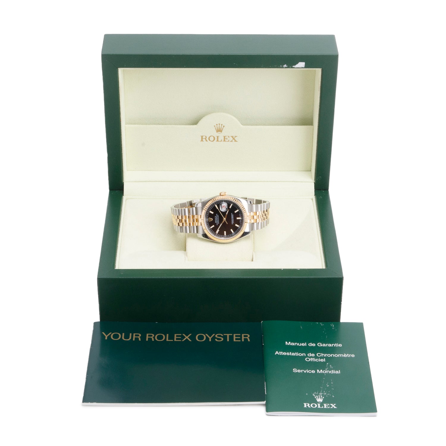 Rolex Stainless Steel & 18k Yellow Gold Datejust 36 MM Watch Black Roulette Dial 116233 w/ Box