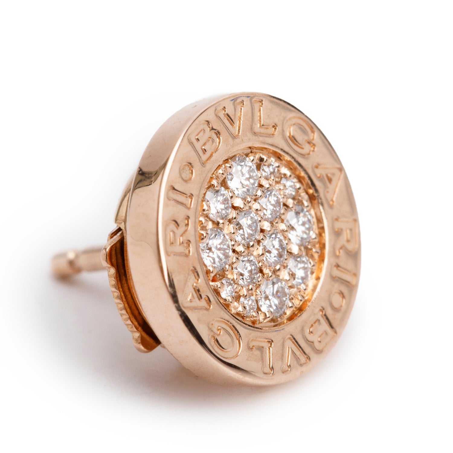 BVLGARI 18k Rose Gold Diamond Single Earring w/ Box
