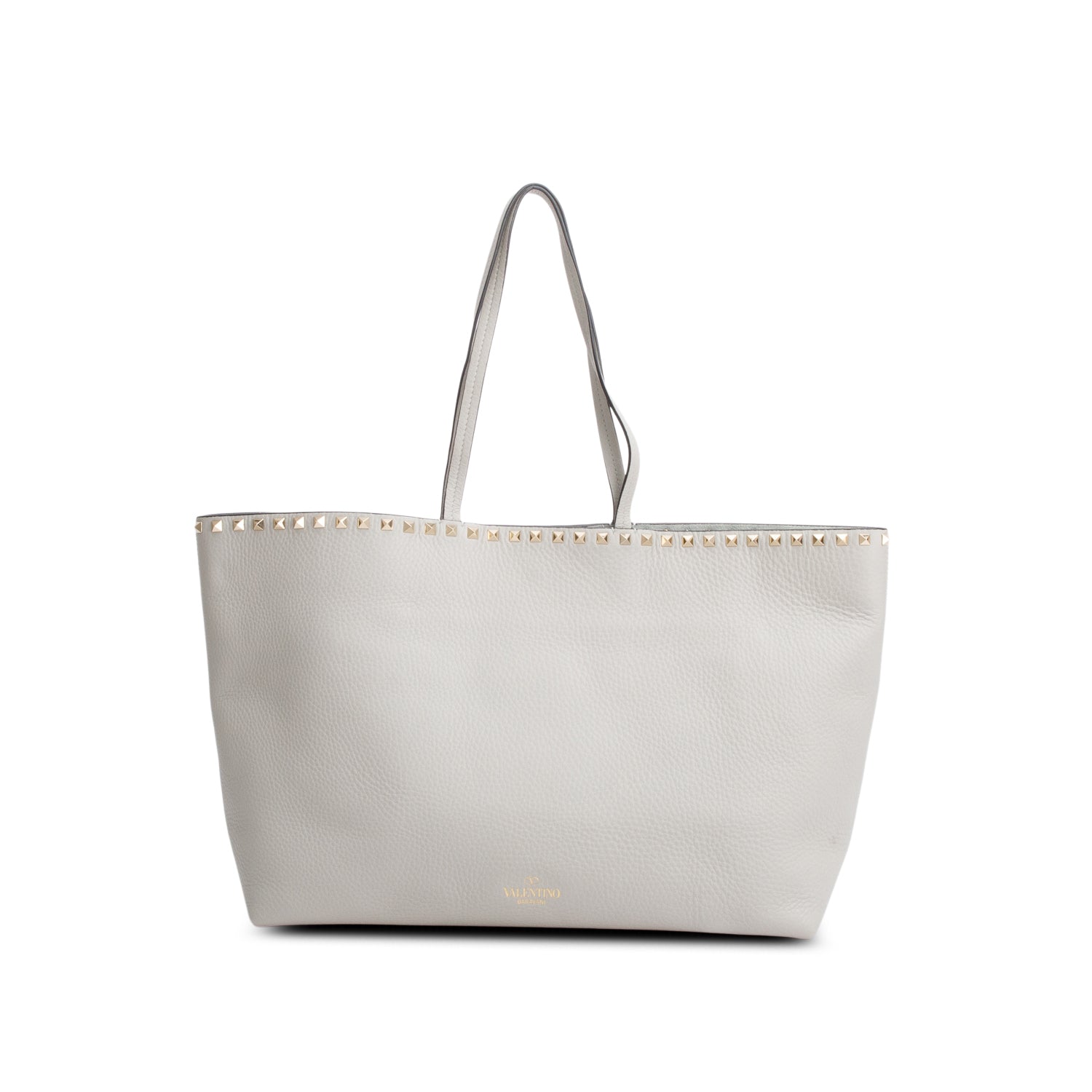 Valentino Grey Grained Calfskin Large Rockstud Tote