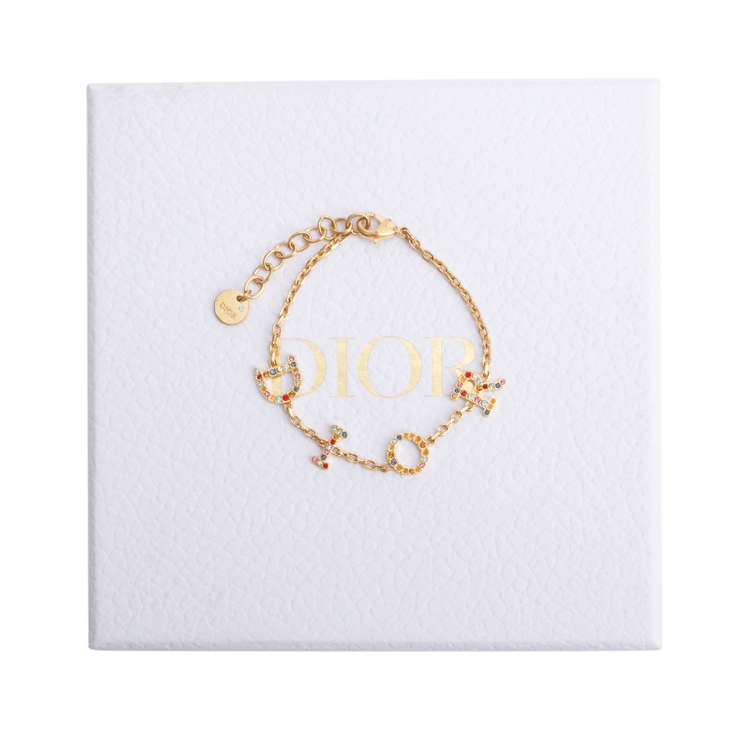 Christian Dior Gold-Plated Multicolour Crystal Dio(r)evolution Chain Bracelet w/ Box