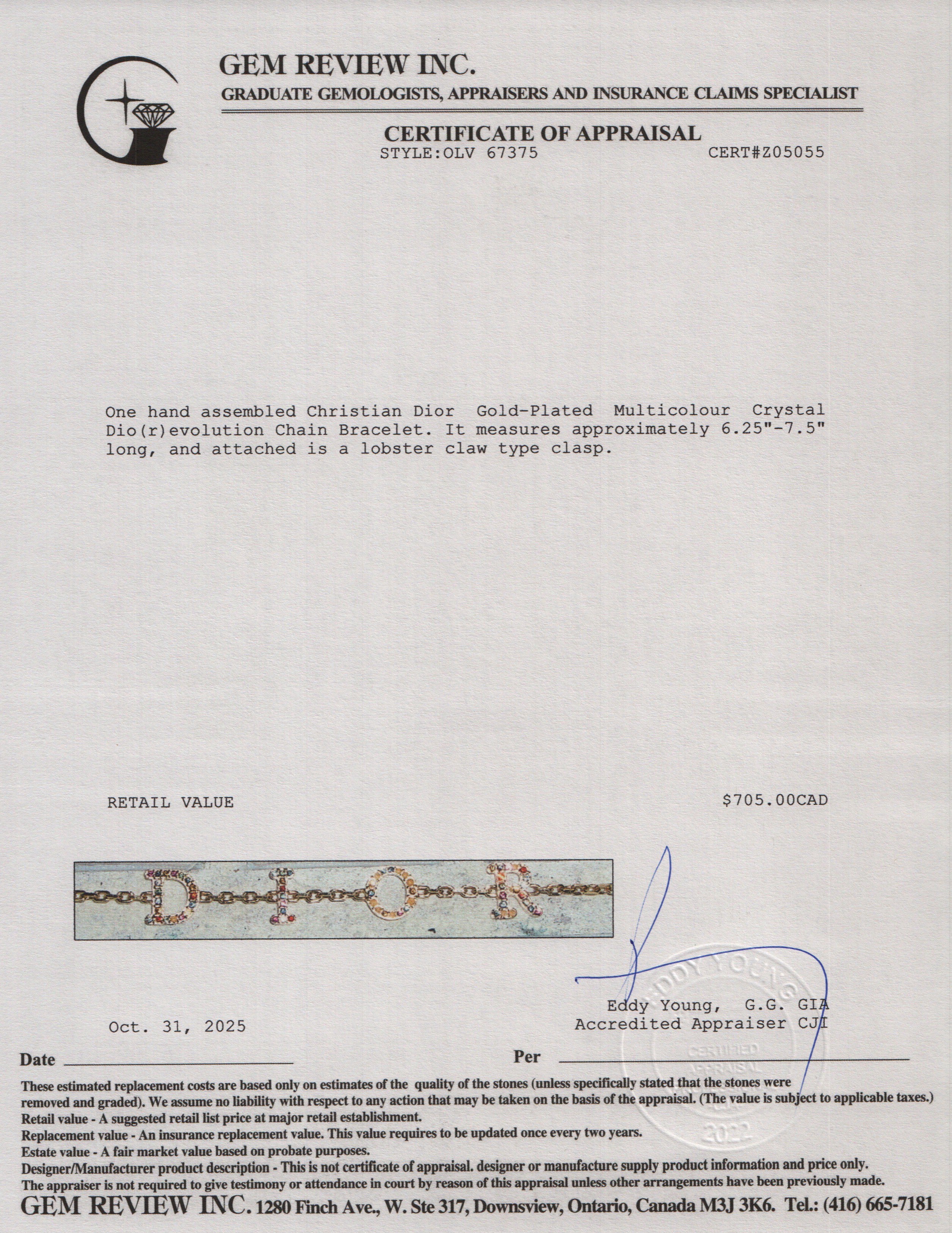 Christian Dior Gold-Plated Multicolour Crystal Dio(r)evolution Chain Bracelet w/ Box