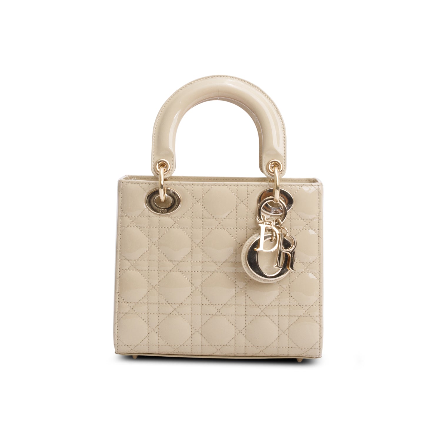 Christian Dior 2022 Beige Patent Cannage Leather Small Lady Dior w/ Strap