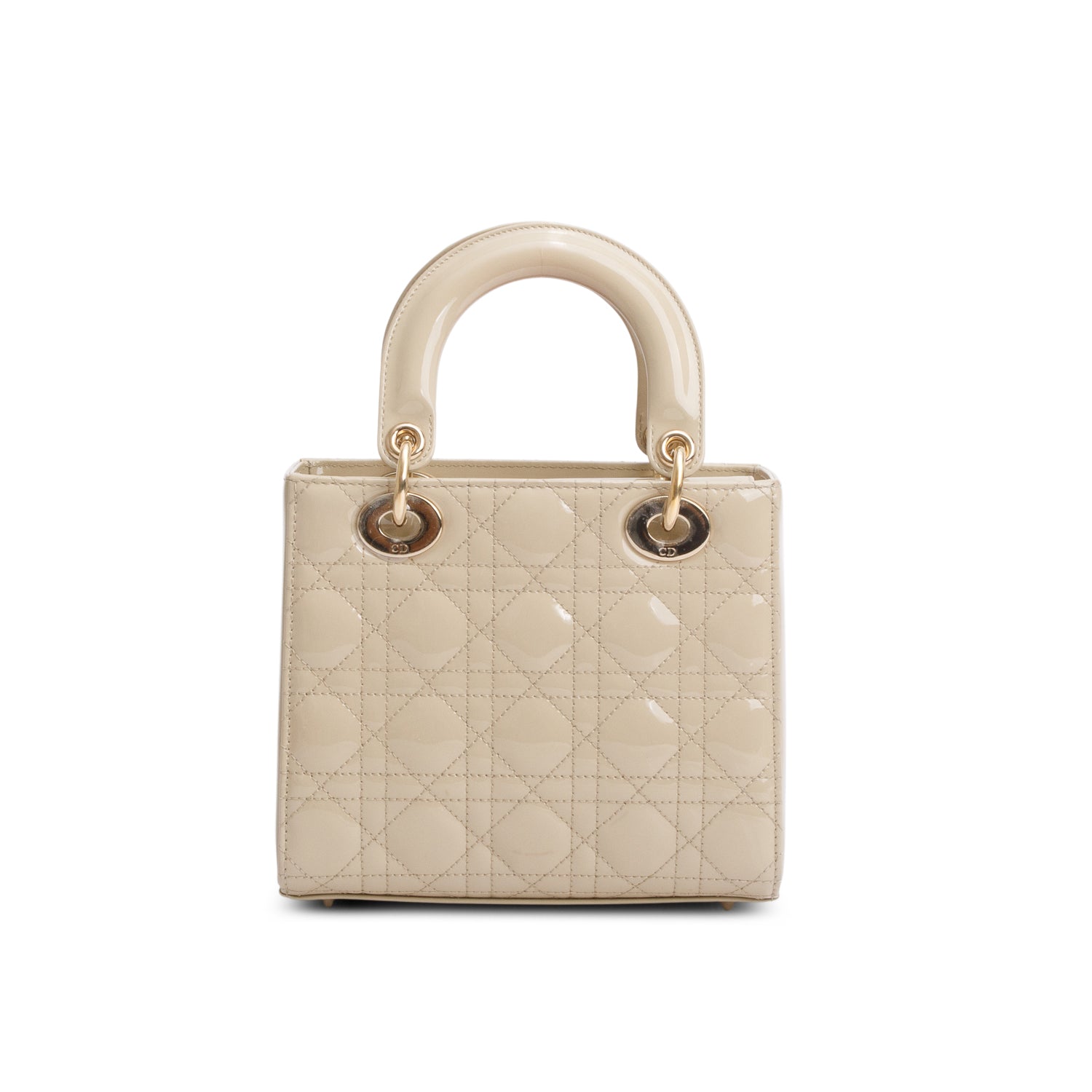 Christian Dior 2022 Beige Patent Cannage Leather Small Lady Dior w/ Strap