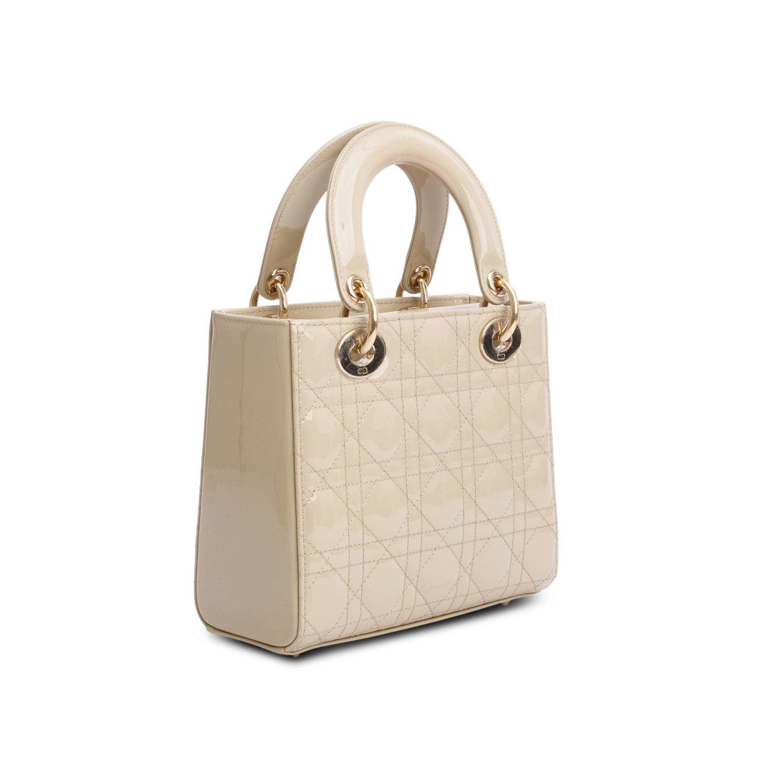 Christian Dior 2022 Beige Patent Cannage Leather Small Lady Dior w/ Strap