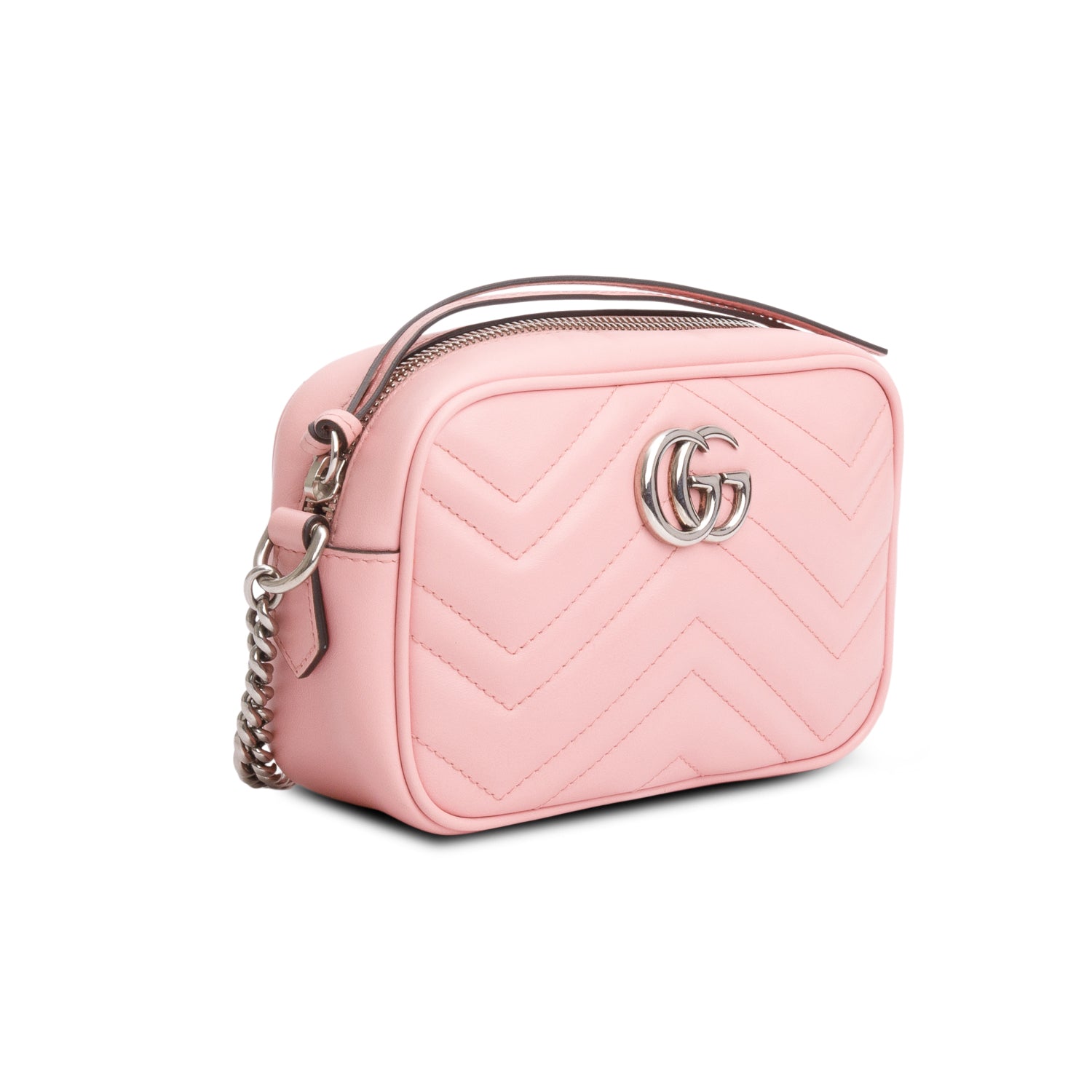 Gucci Pink Calfskin Matelasse Mini GG Marmont Camera Bag w/ Box