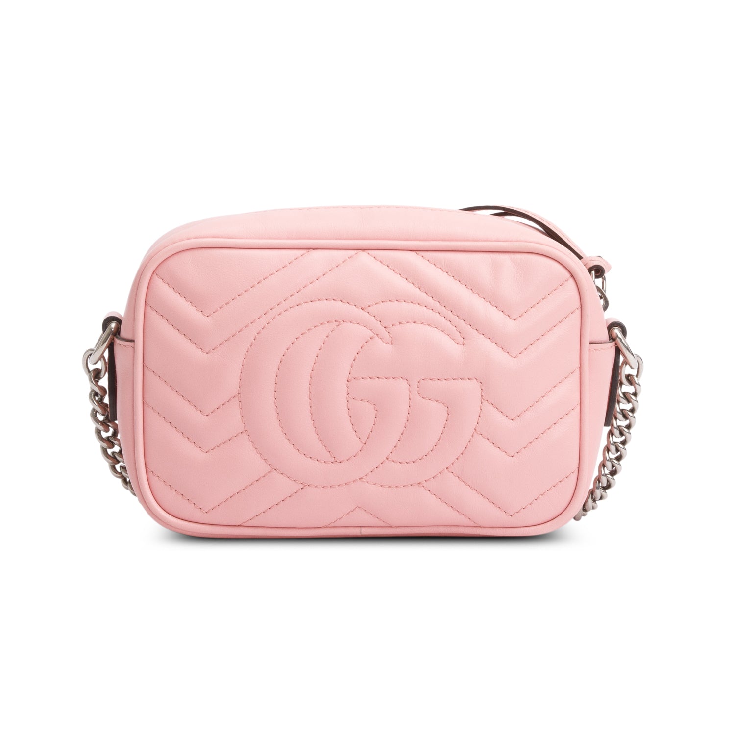 Gucci Pink Calfskin Matelasse Mini GG Marmont Camera Bag w/ Box
