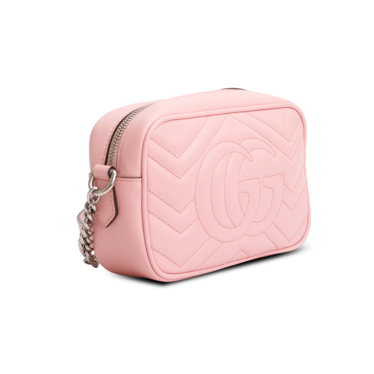 Gucci Pink Calfskin Matelasse Mini GG Marmont Camera Bag w/ Box