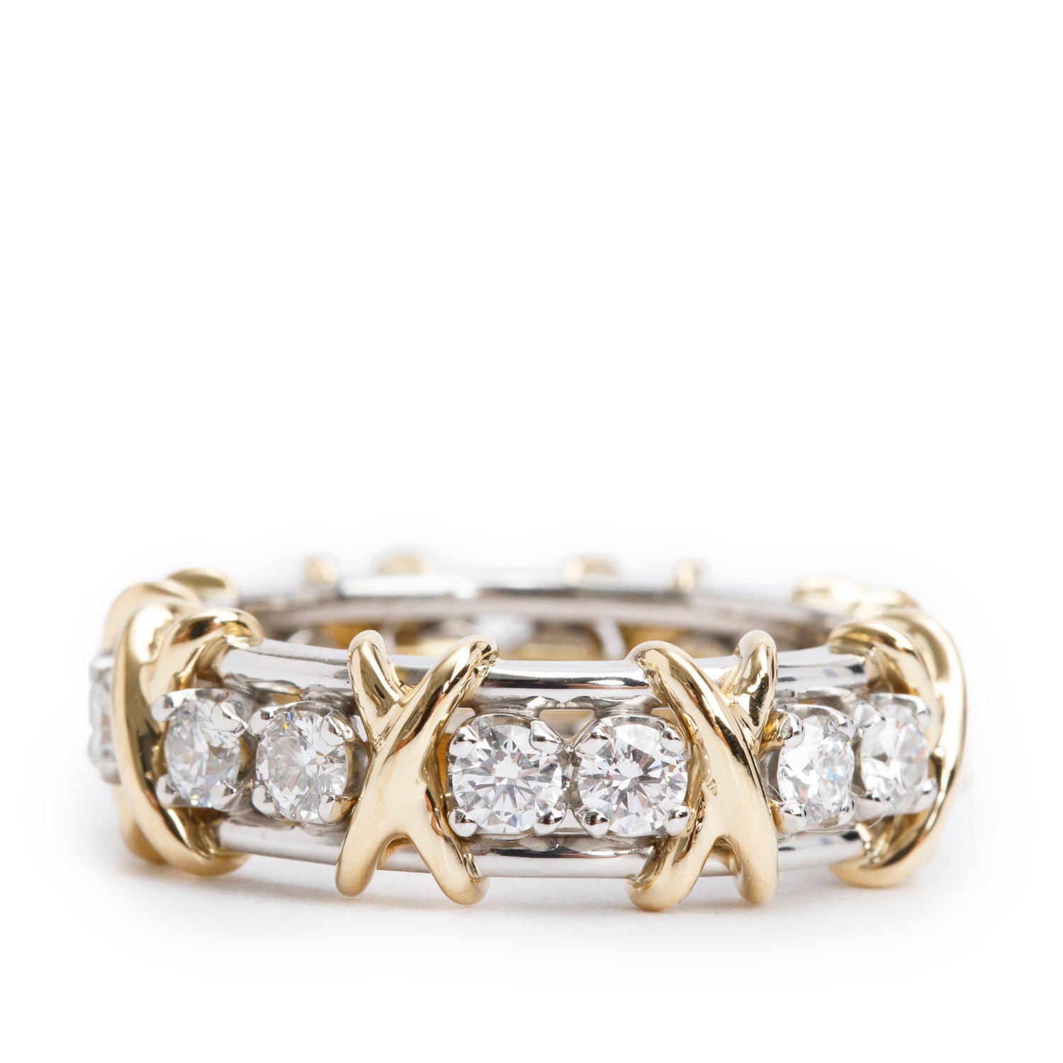 Tiffany & Co. Schlumberger Platinum & 18k Yellow Gold Sixteen Stone Diamond Ring, Size 6.5 w/ Box