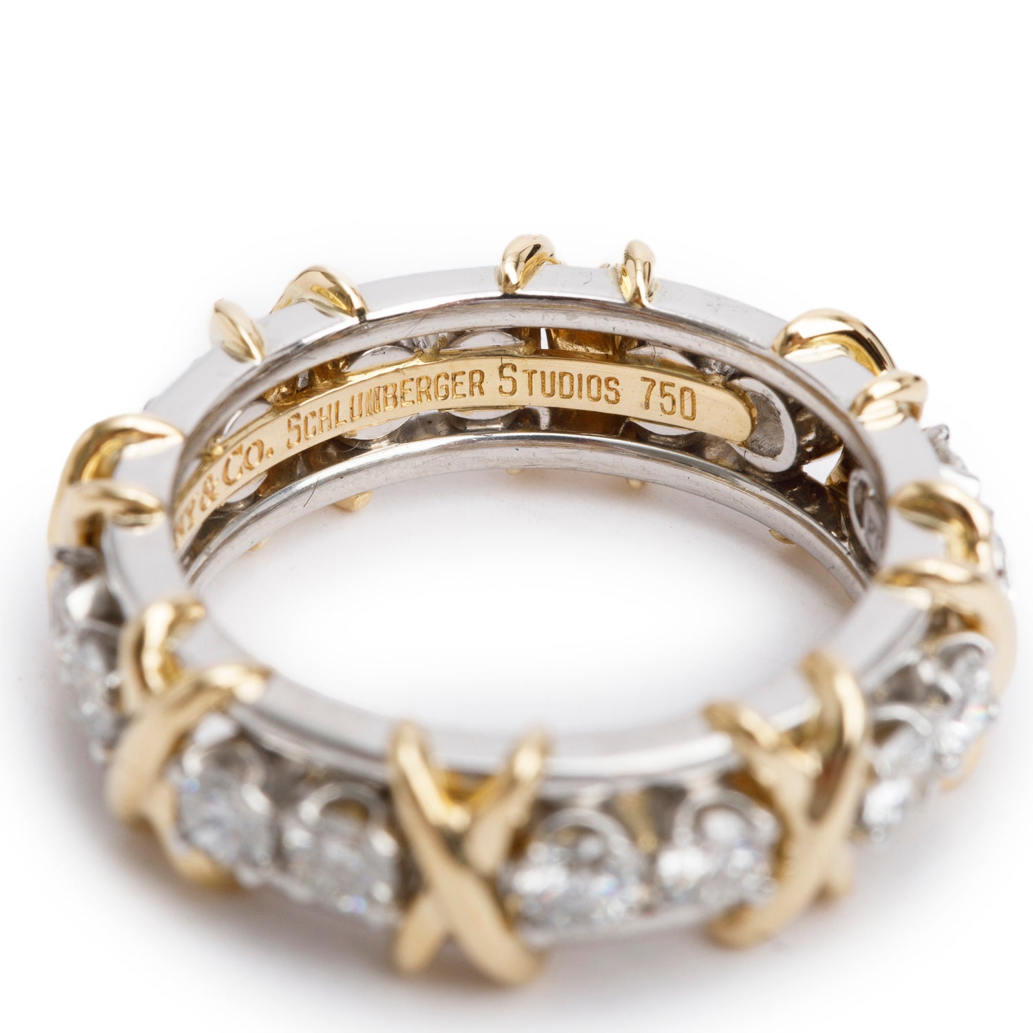 Tiffany & Co. Schlumberger Platinum & 18k Yellow Gold Sixteen Stone Diamond Ring, Size 6.5 w/ Box