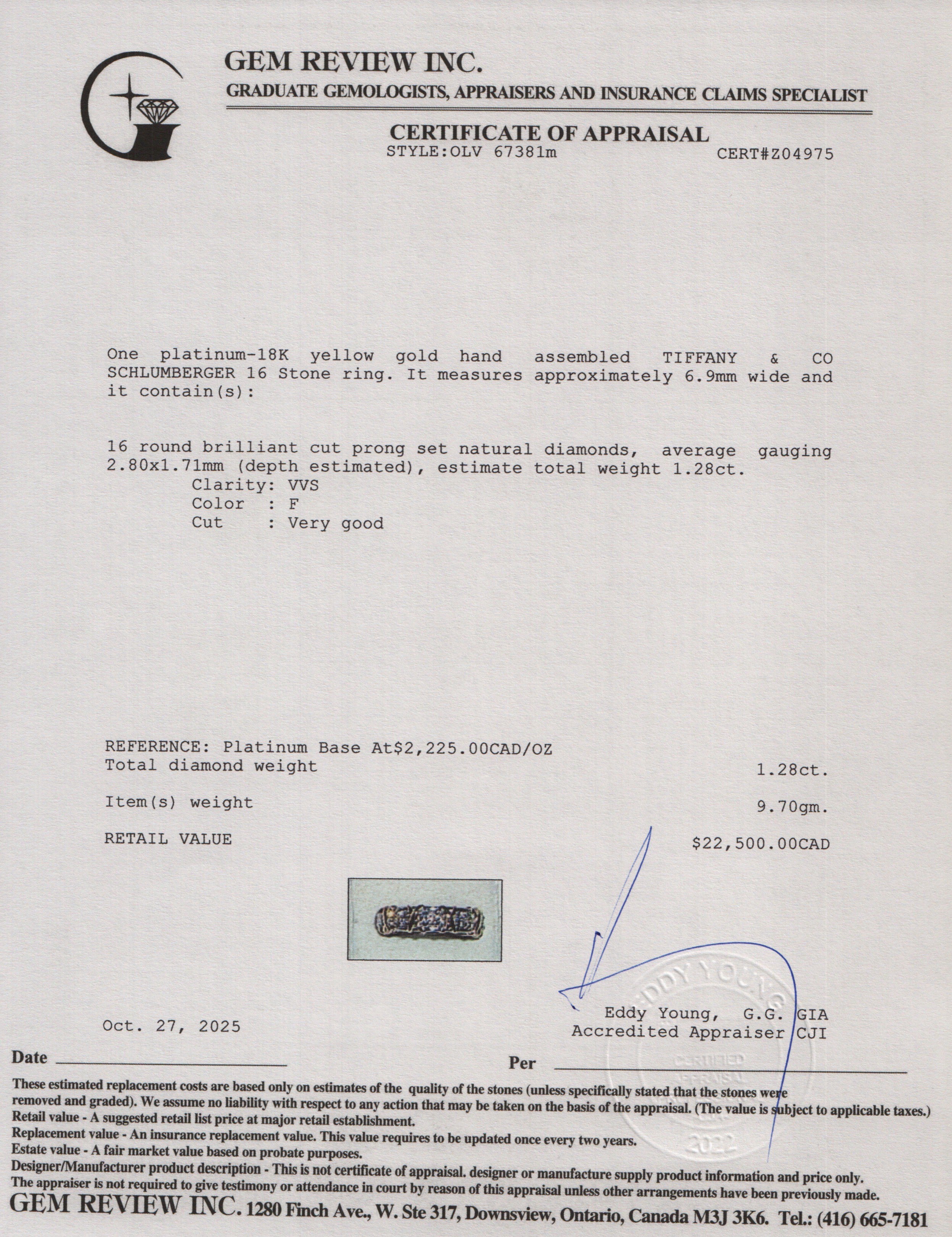 Tiffany & Co. Schlumberger Platinum & 18k Yellow Gold Sixteen Stone Diamond Ring, Size 6.5 w/ Box