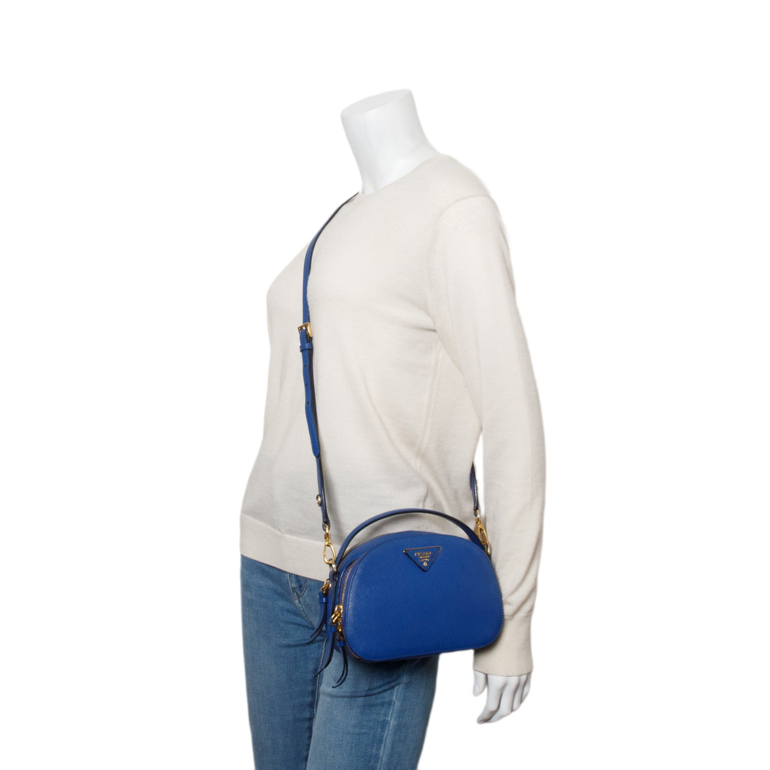 Prada Blue Saffiano Lux Leather Odette Bag w/ Box, Strap & Authenticity Card