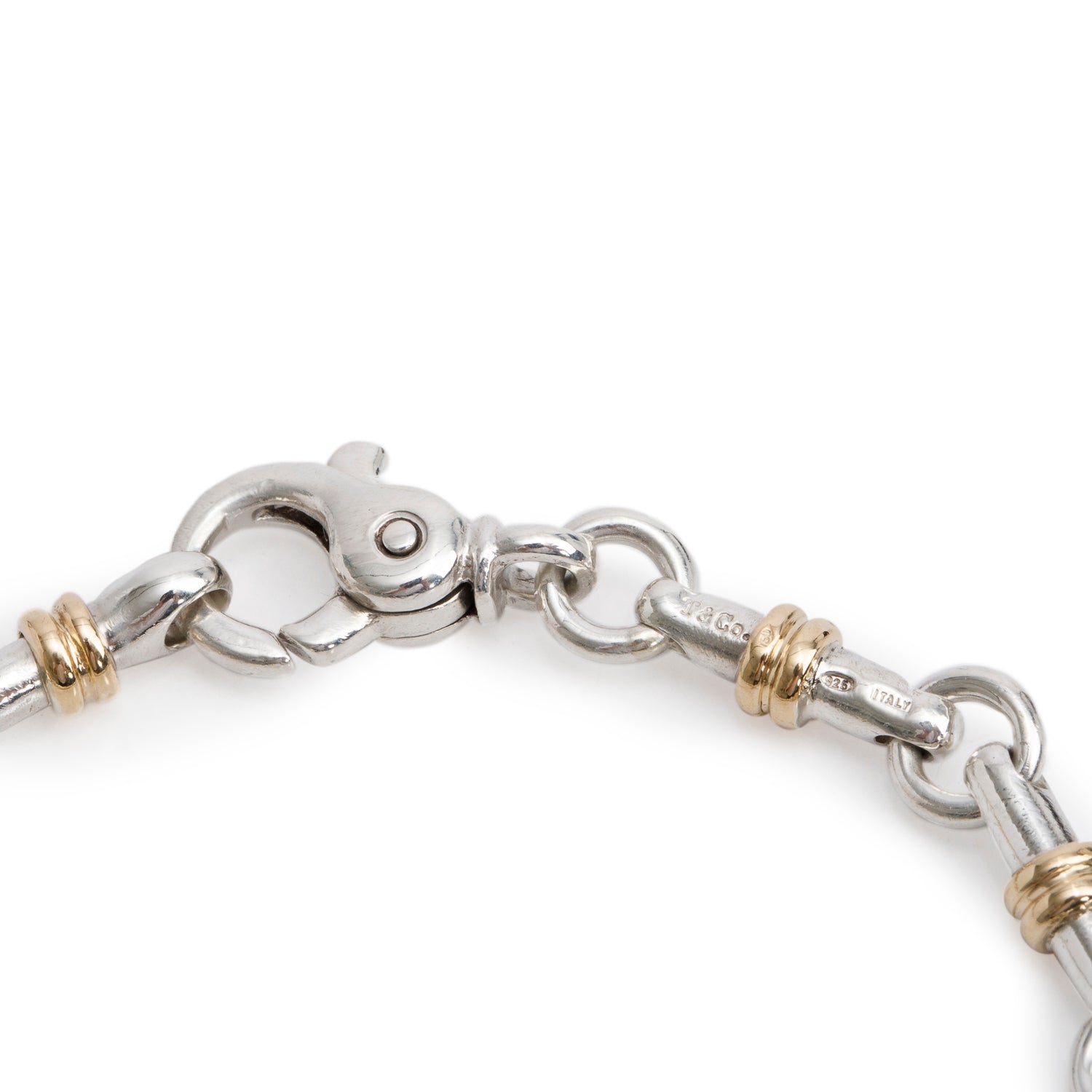 Tiffany & Co. Vintage Sterling Silver & 18k Yellow Gold Bar Link Bracelet w/ Box